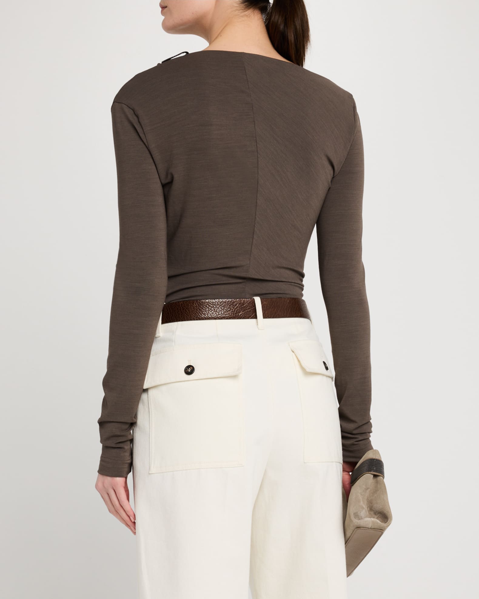 BRUNELLO CUCINELLI トップス Brunello Cucinelli Long-Sleeve Asymmetric Draped Jersey Top