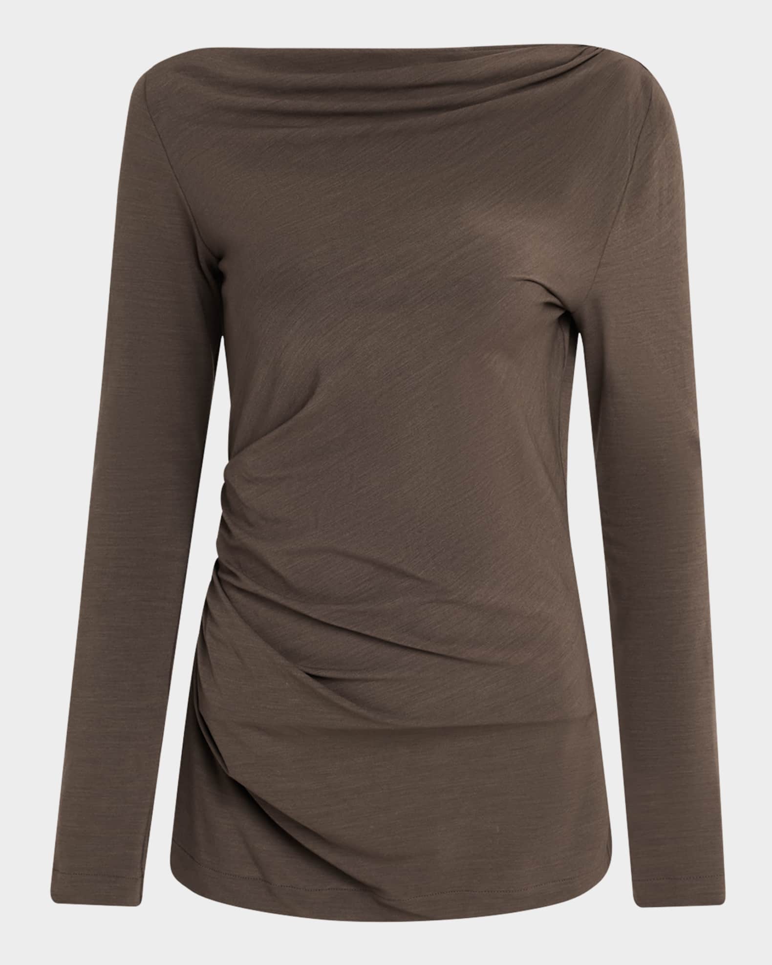 Brunello Cucinelli Long-Sleeve Asymmetric Draped Jersey Top
