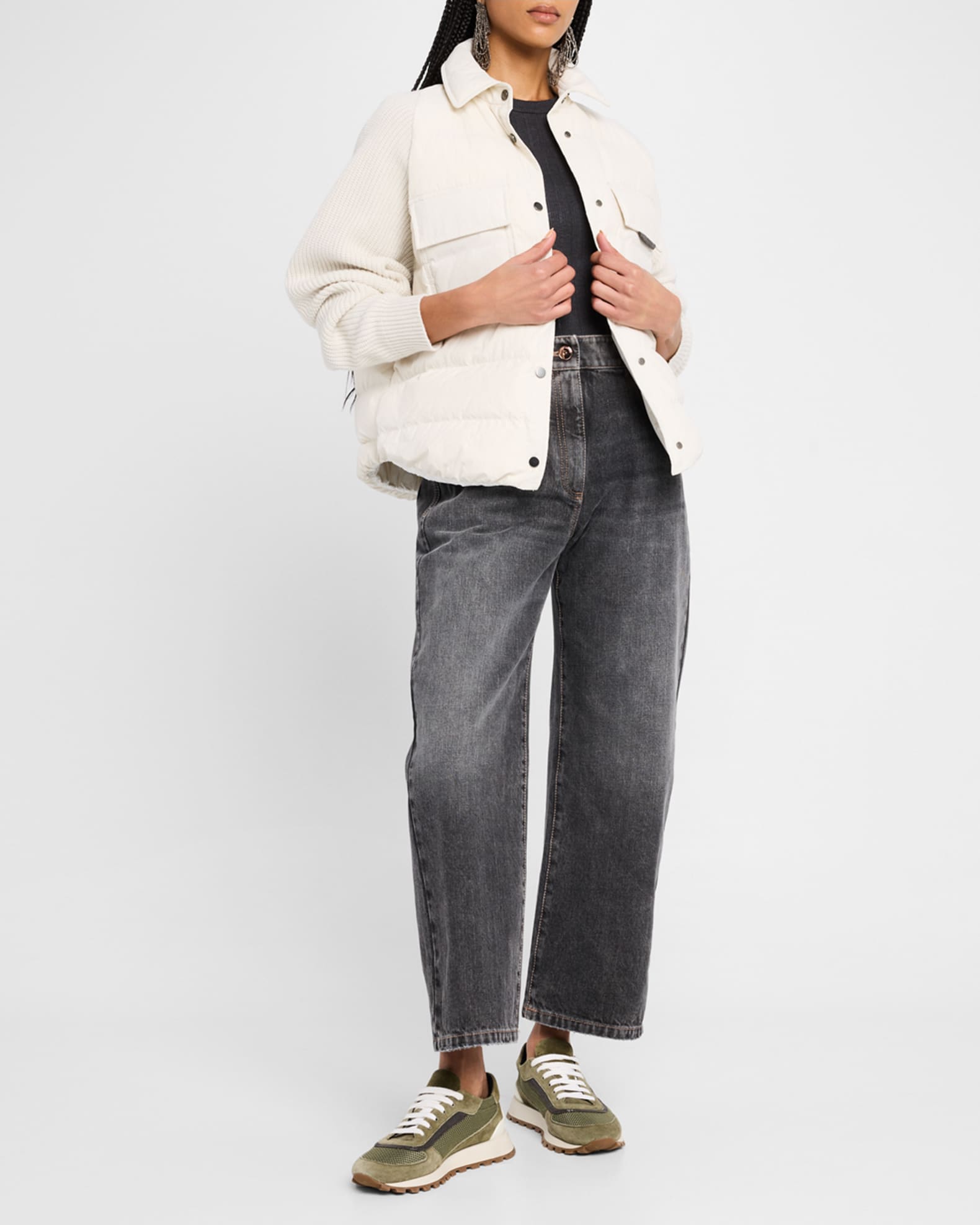 Tシャツ・カットソー BRUNELLO CUCINELLI Monile ribbed T-shirt (MPTC8BJ310 C101) T-shirt with monili for Woman in White | Brunello Cucinelli