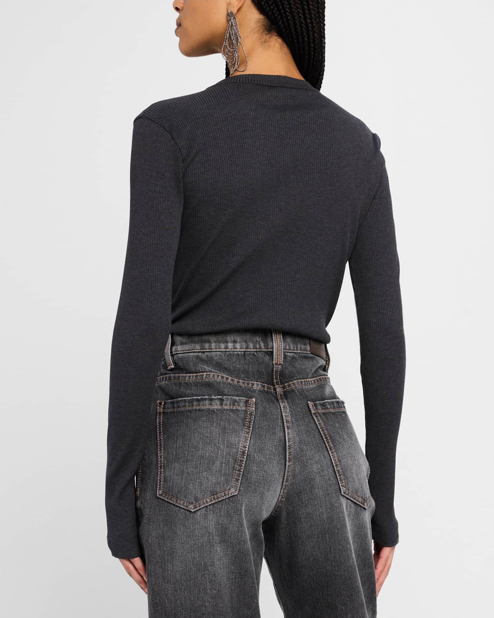 Brunello Cucinelli Pailette Embroidered Ribbed T-Shirt