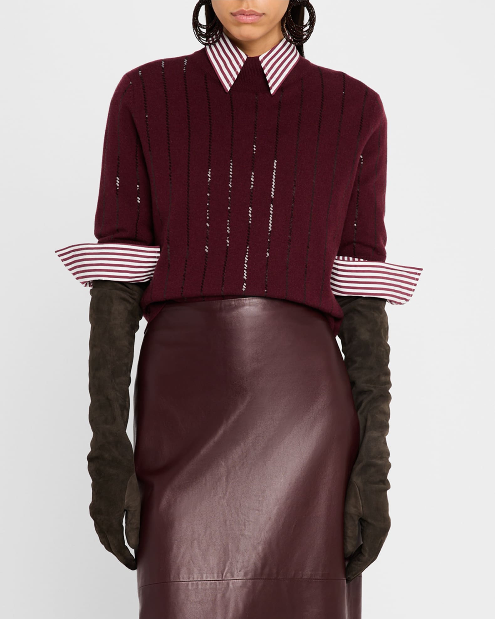 Brunello Cucinelli Sequin-Stripe Cashmere Top | Neiman Marcus