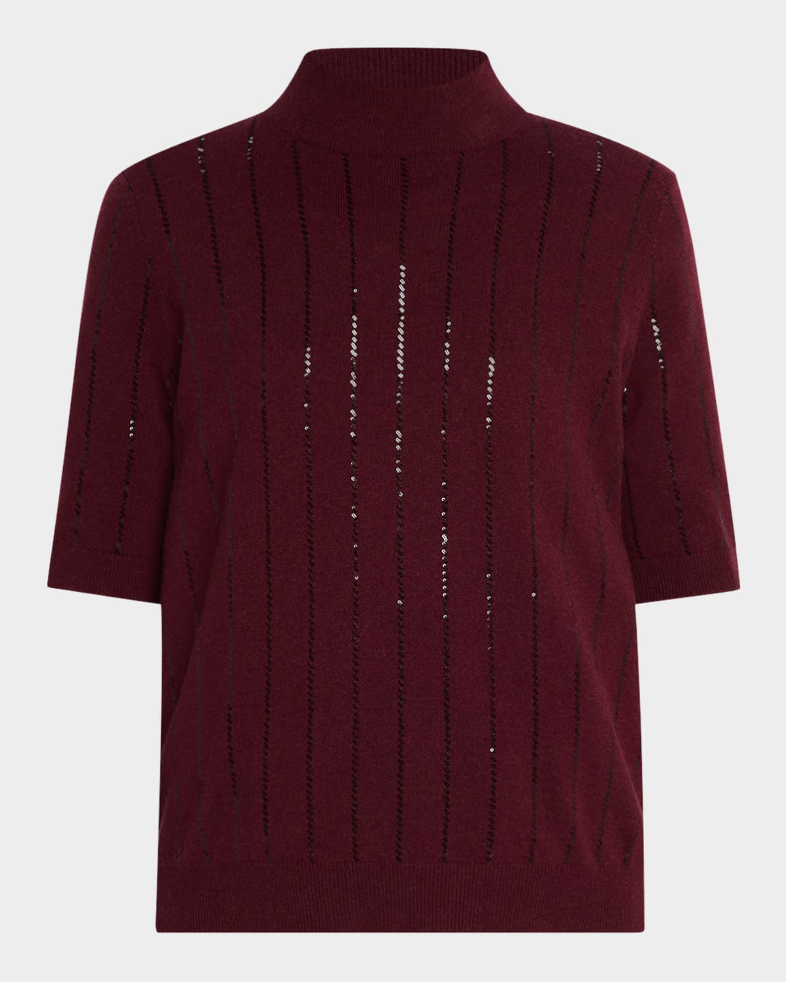 Sequin-Stripe Cashmere Top 0