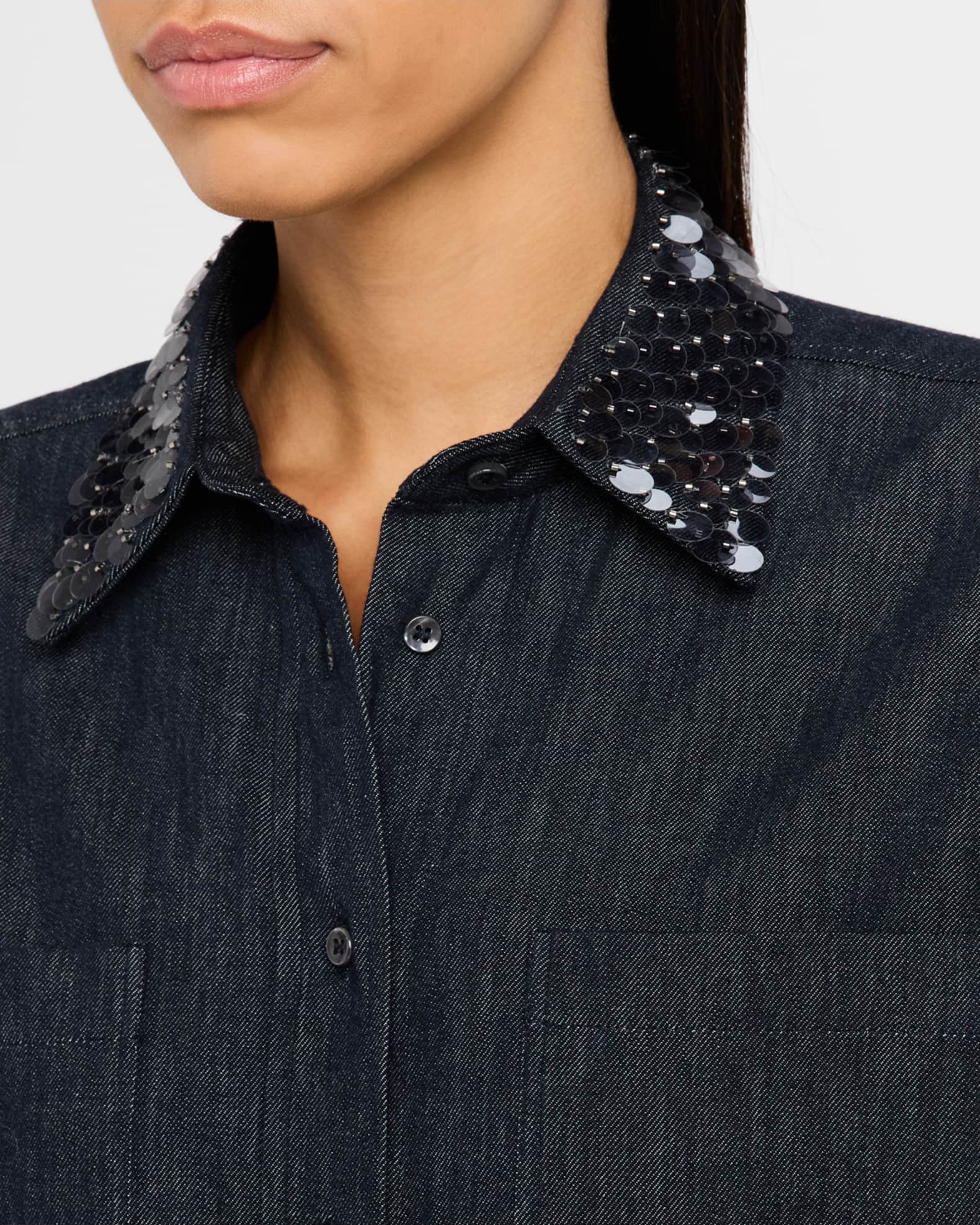 Brunello Cucinelli Sequin-Collar Blouse | Neiman Marcus