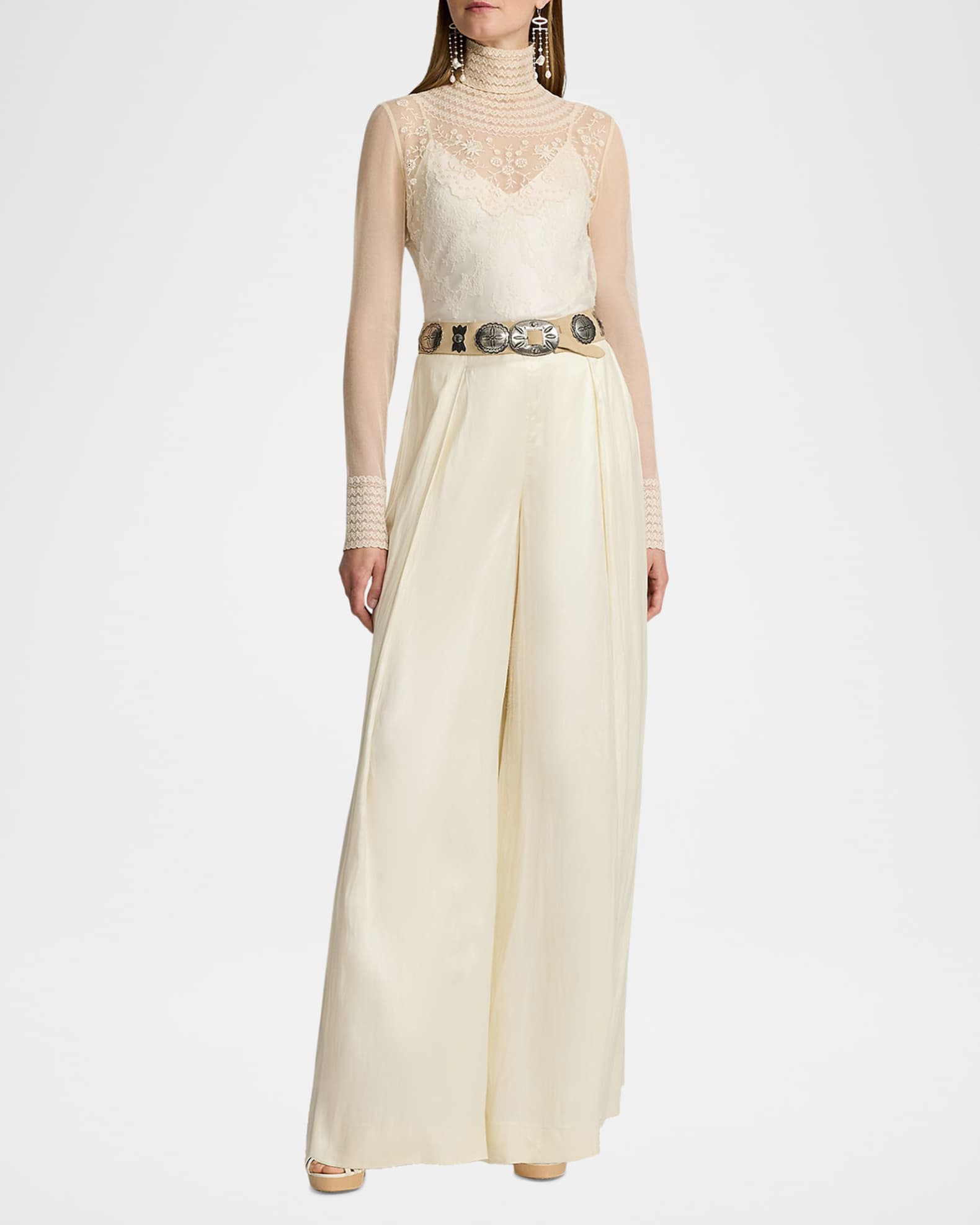 Kenzie Pleated Wide-Leg Technical Glossy Charmeuse Pants 1