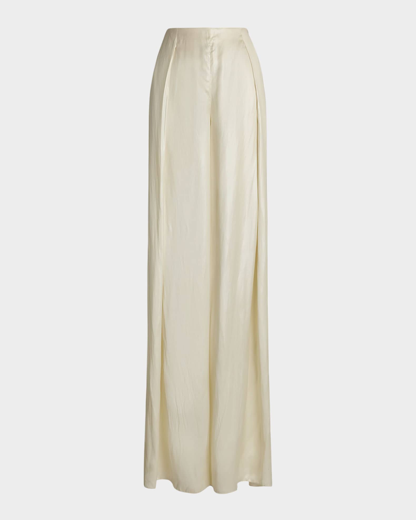 Kenzie Pleated Wide-Leg Technical Glossy Charmeuse Pants 0