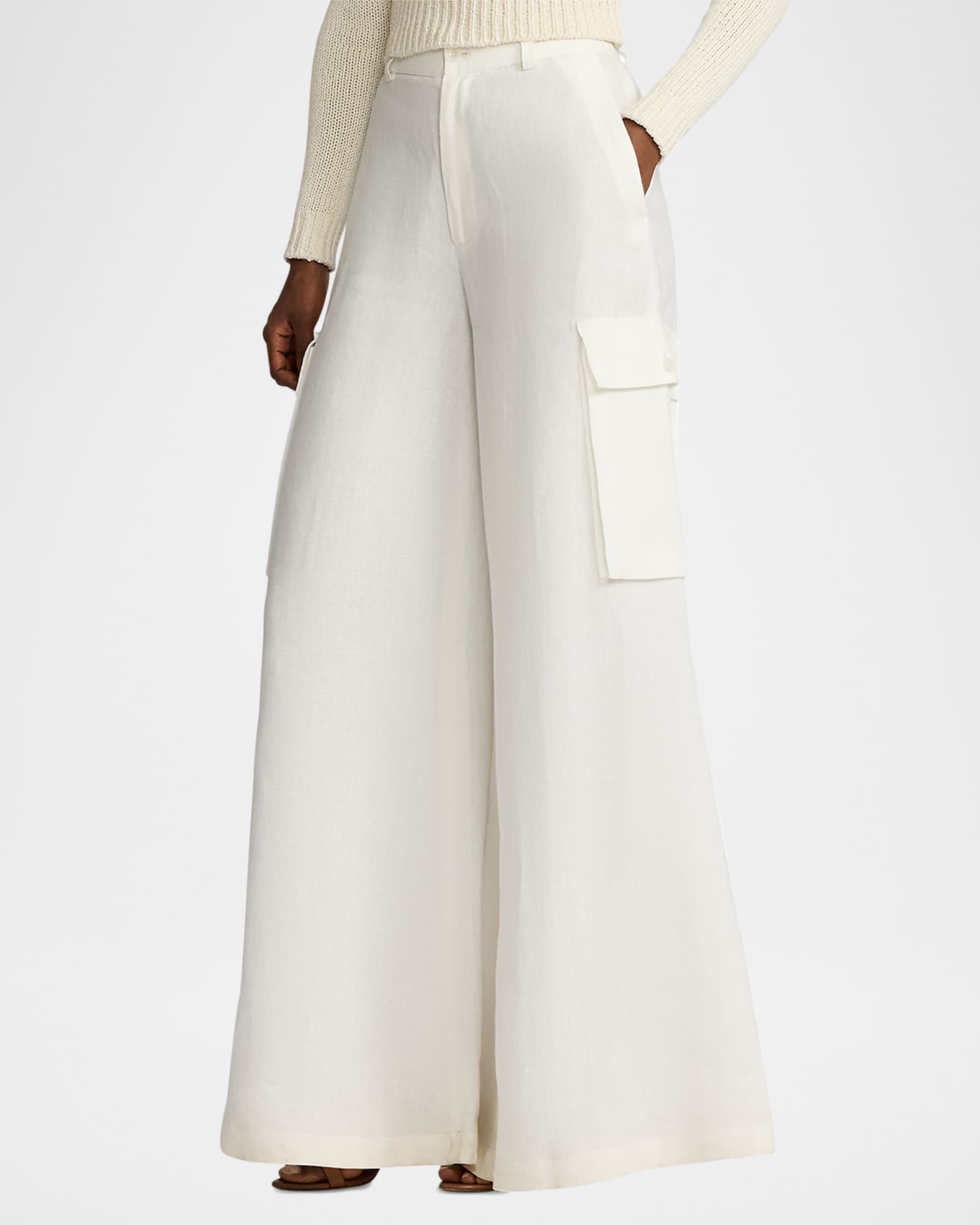 Ralph Lauren Collection Carry Linen Wide-Leg Cargo Pants | Neiman