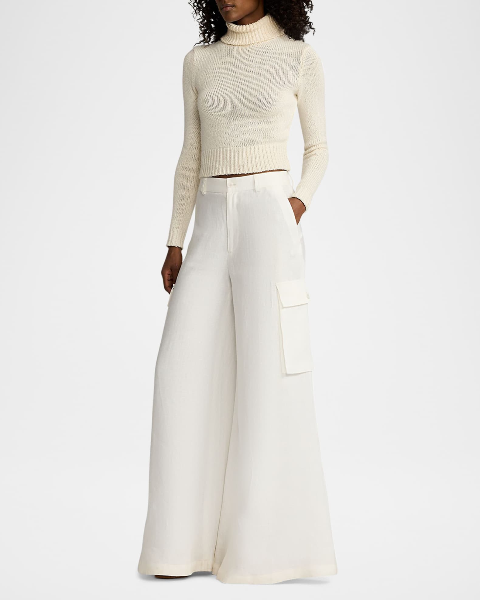 Turtleneck Lofty Silk Jersey Crop Sweater - Thumbnail 2