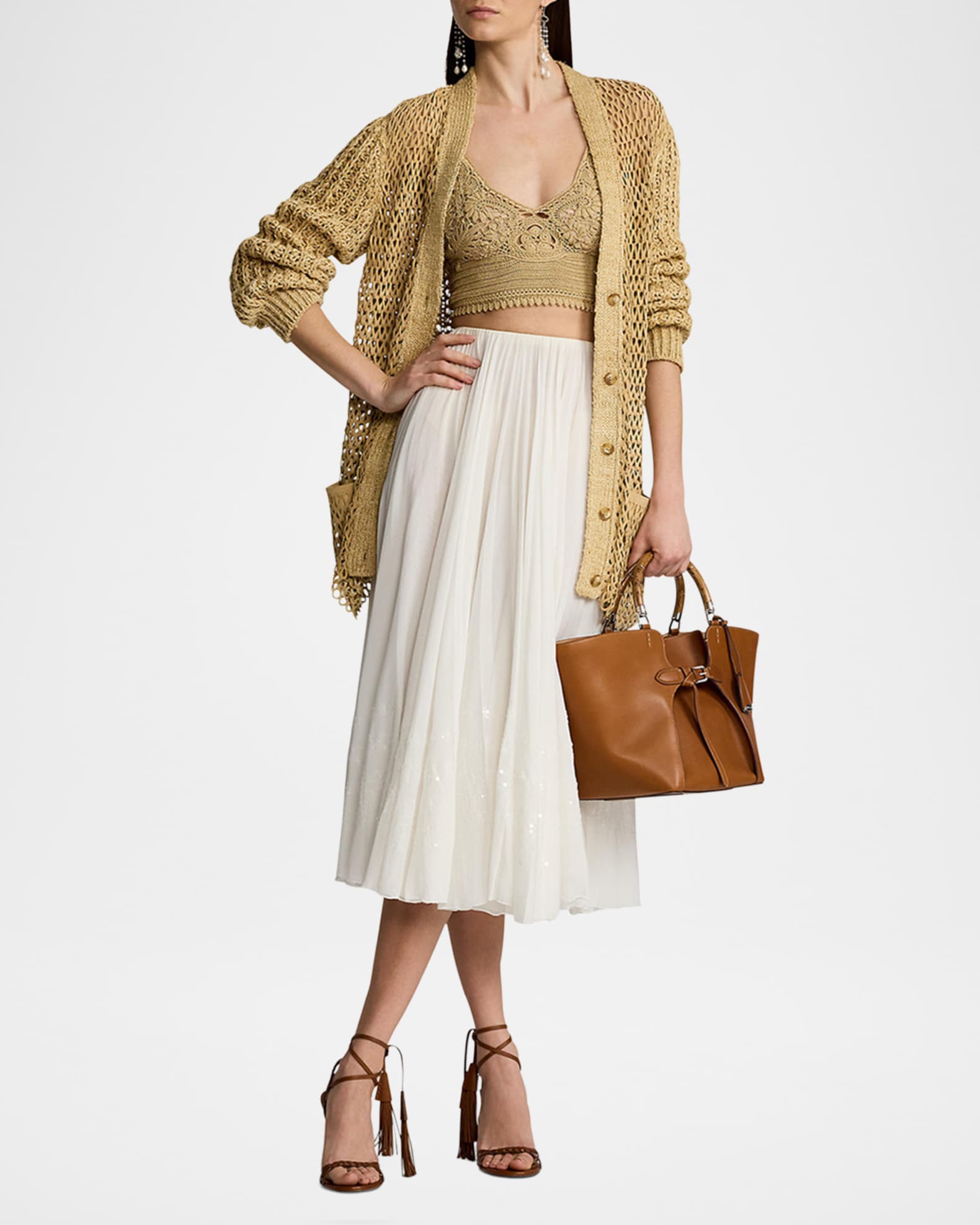Trivelas Sequined Pleated Cotton Voile Maxi Skirt 1