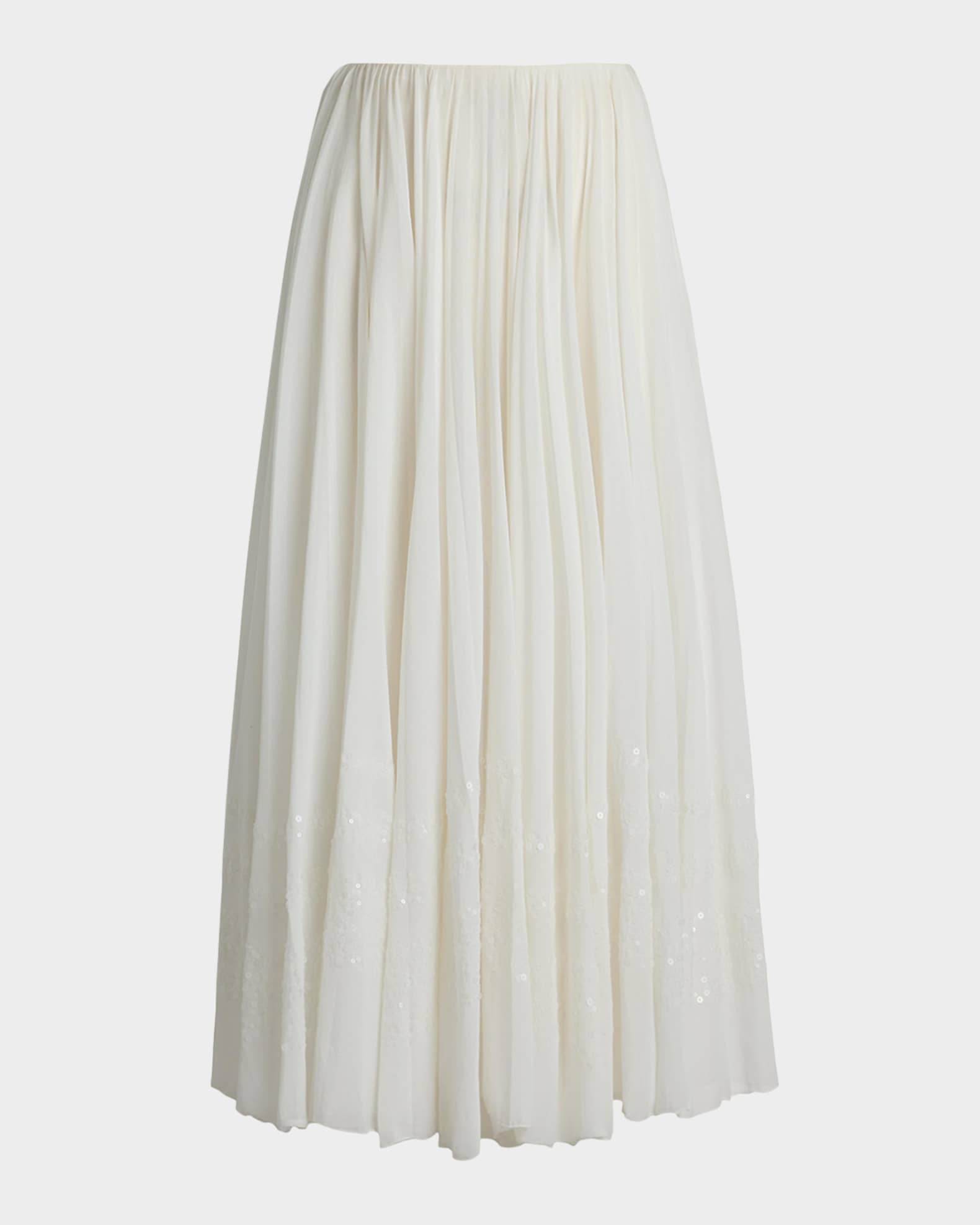Trivelas Sequined Pleated Cotton Voile Maxi Skirt 0