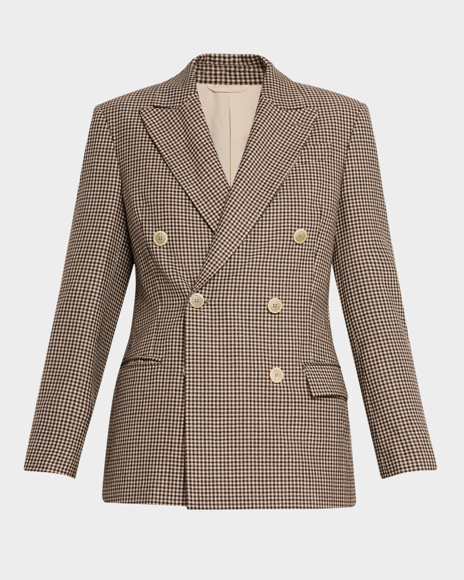 【BRUNELLO CUCINELLI】ハウンドトゥースチェック ジャケット Brunello Cucinelli Double-Breasted Check Blazer | Neiman Marcus