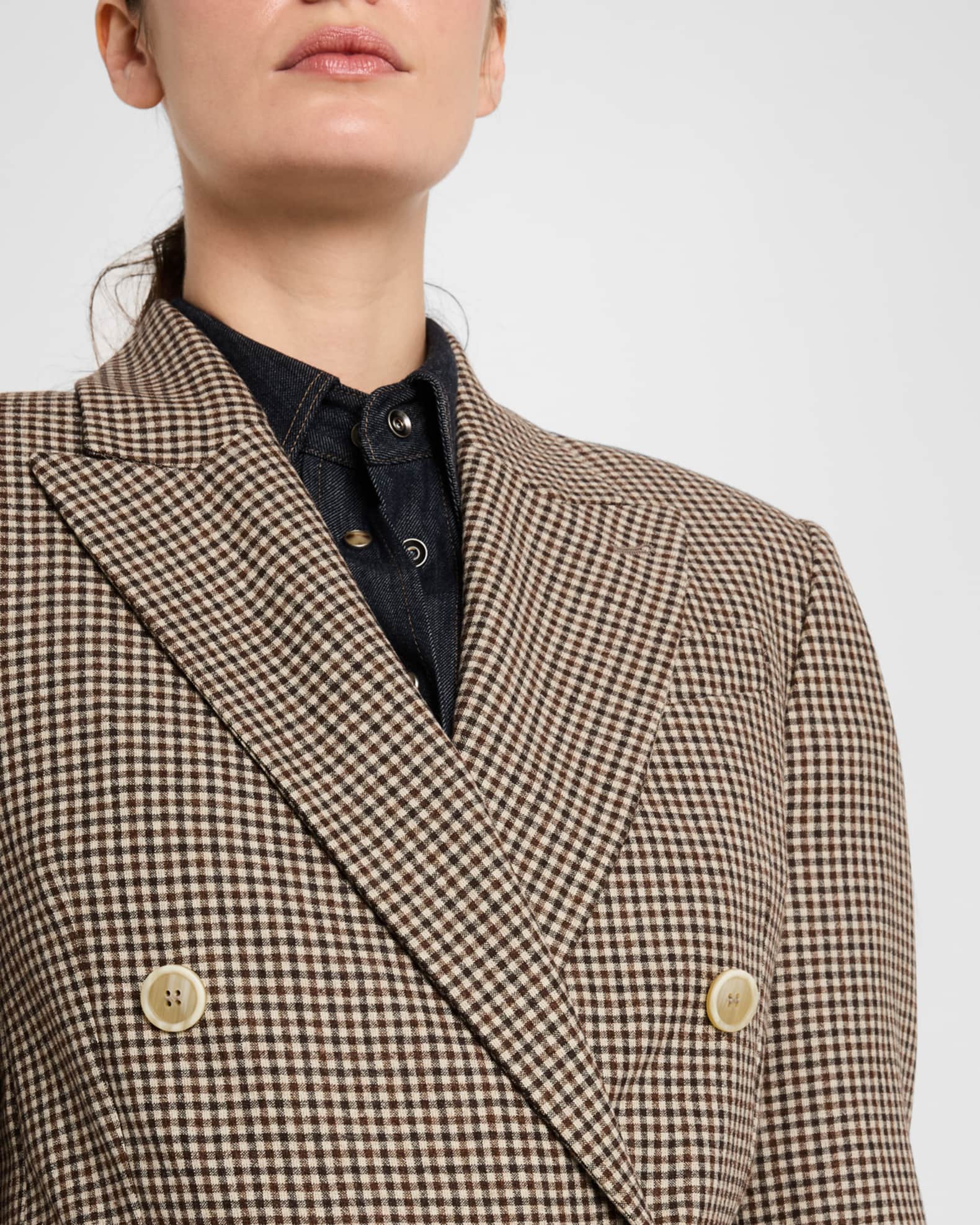 【BRUNELLO CUCINELLI】ハウンドトゥースチェック ジャケット Brunello Cucinelli Double-Breasted Check Blazer | Neiman Marcus