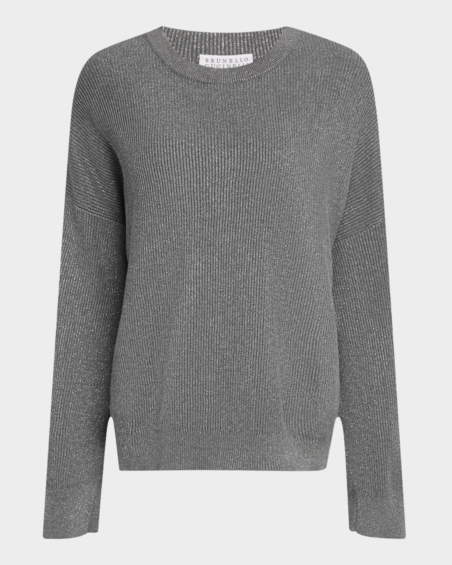 Brunello Cucinelli Lurex Cotton Metallic English Rib Knit Sweater
