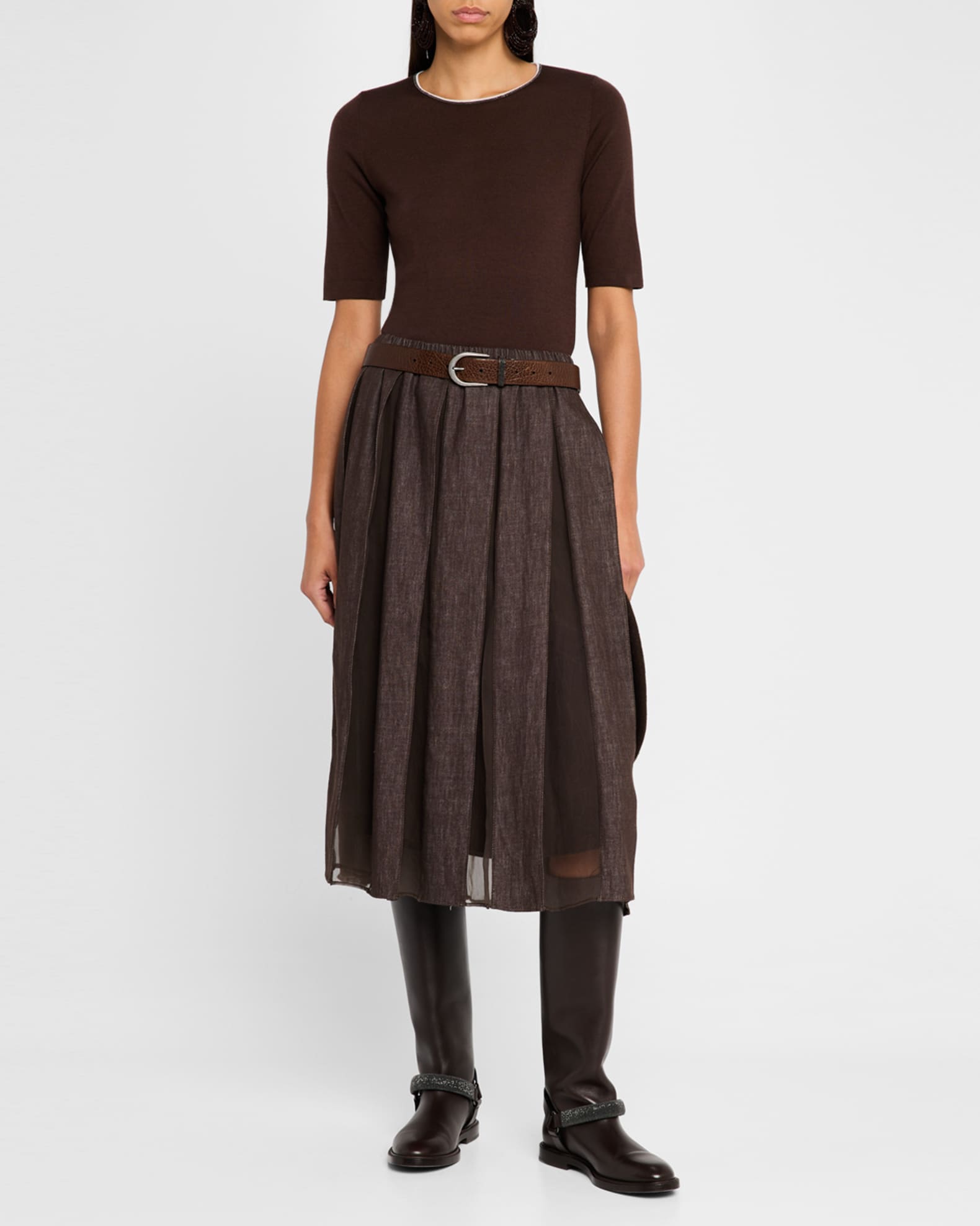 【送料&関税込】Brunello Cucinelli Layered Effect Midi Skirt Brunello Cucinelli Layered Pleated Maxi Skirt | Neutrals