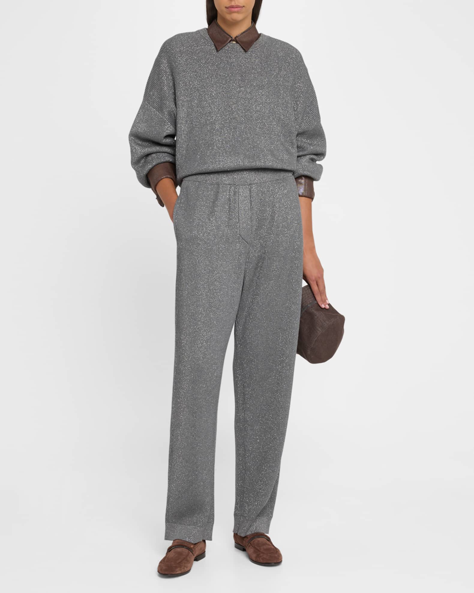 Brunello Cucinelli Cotton Lurex English Ribbed Straight-Leg