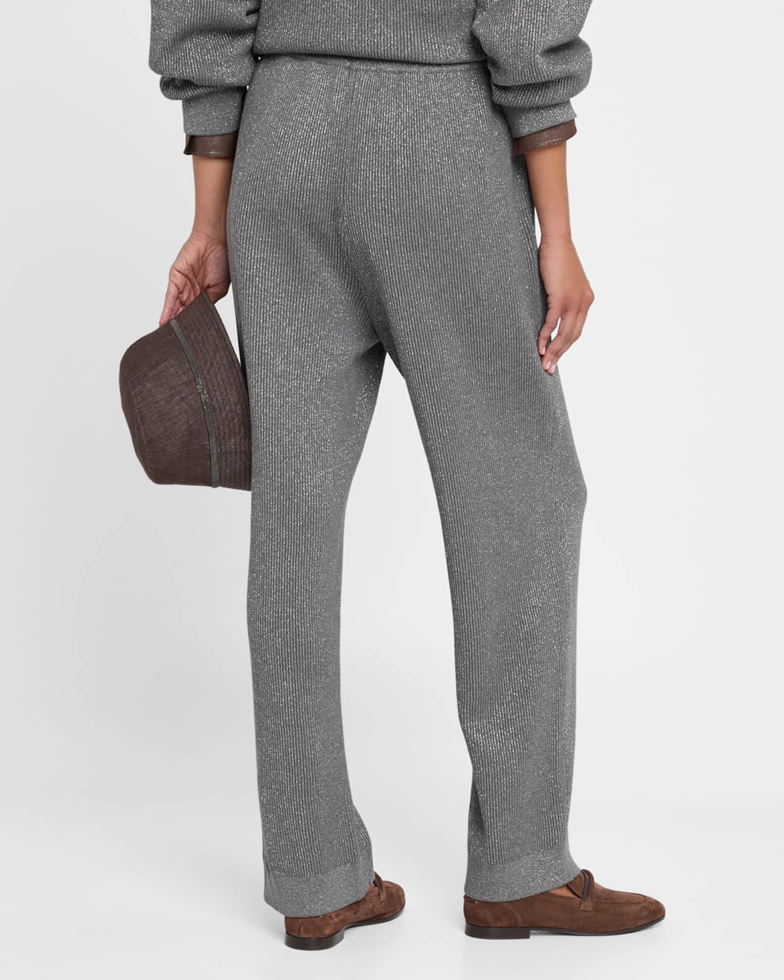 パンツ Brunello Cucinelli Trousers With Lurex Effect Brunello Cucinelli Cotton Lurex English Ribbed Straight-Leg