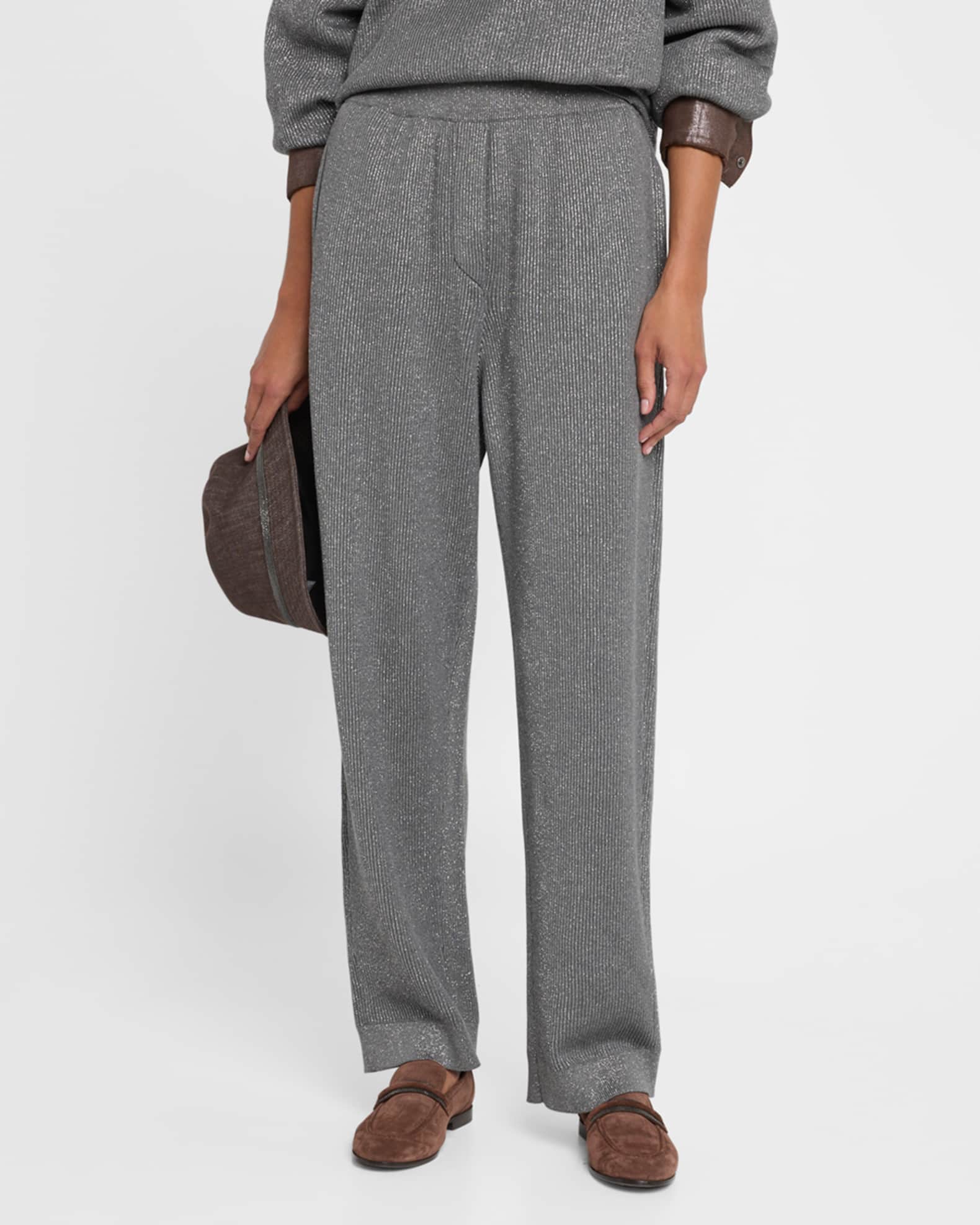 Brunello Cucinelli Cotton Lurex English Ribbed Straight-Leg