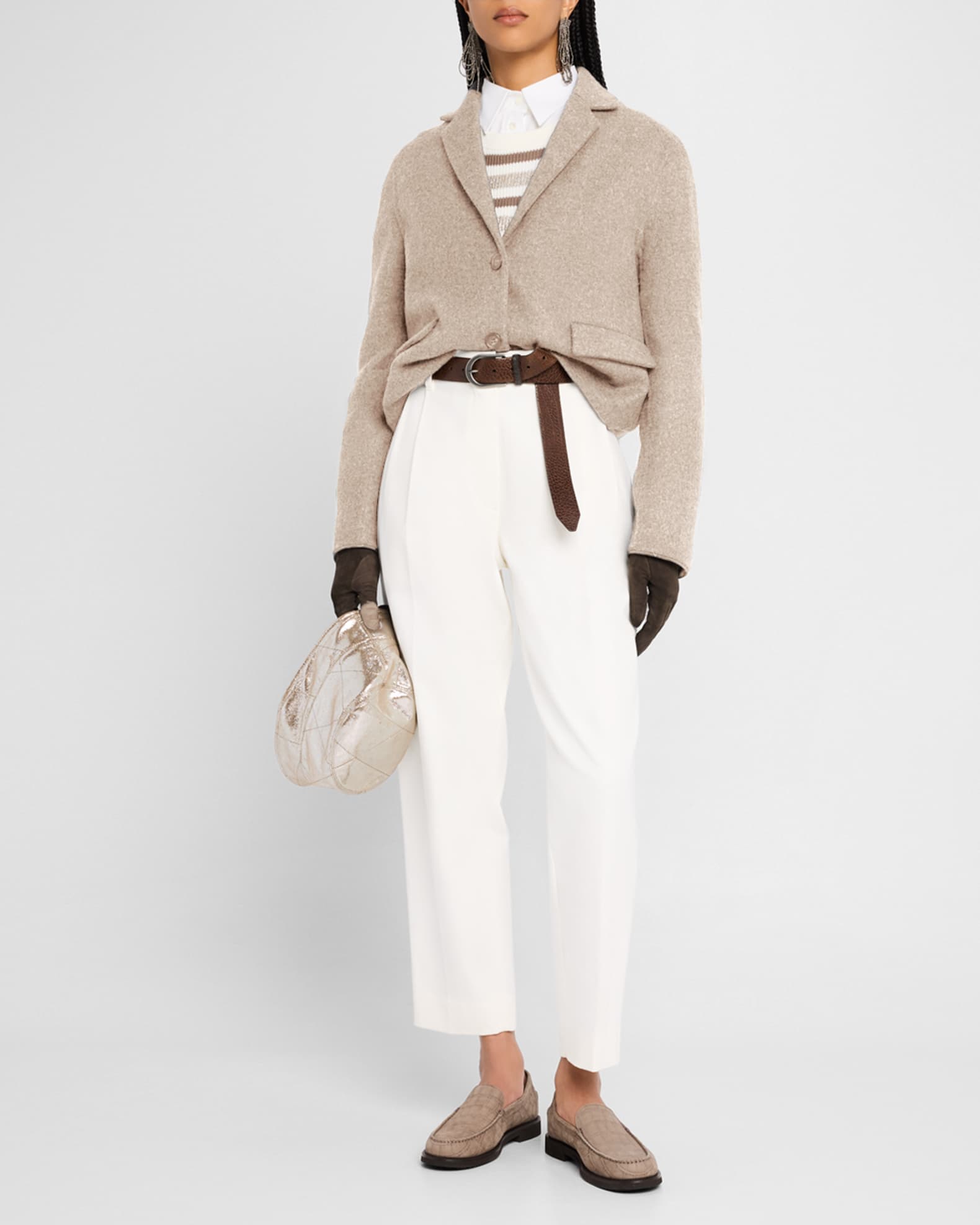 Pleated Cotton Twill Tapered Pants 1