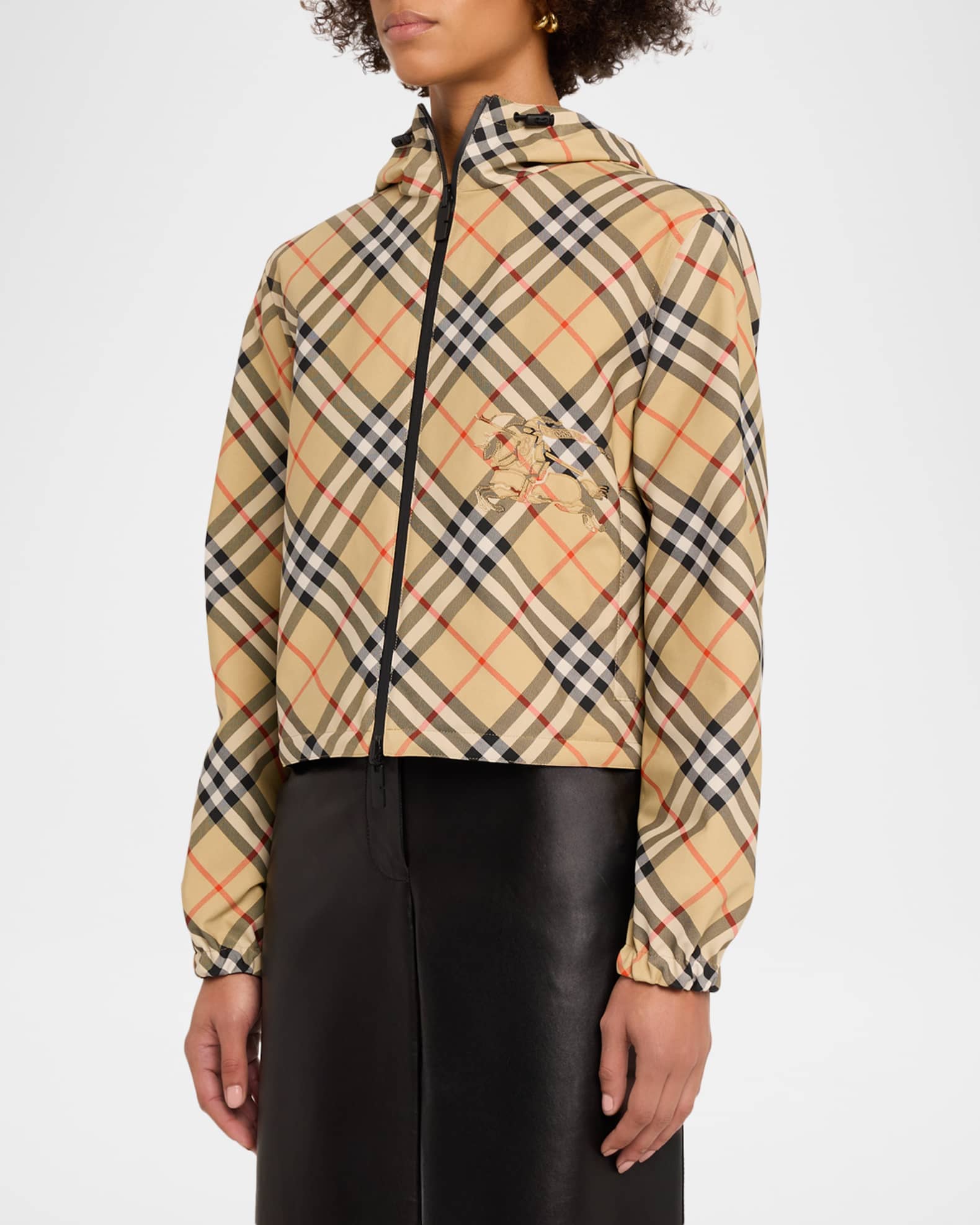 Burberry Reversible Check Crop Zip Jacket | Neiman Marcus