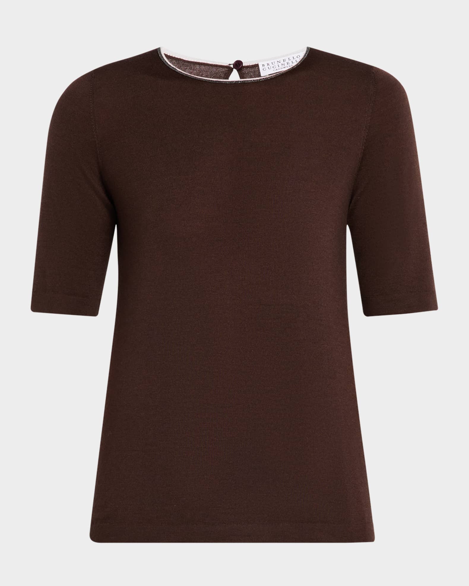 Cashmere and Silk Short-Sleeve Monili Trim Knit Top 0