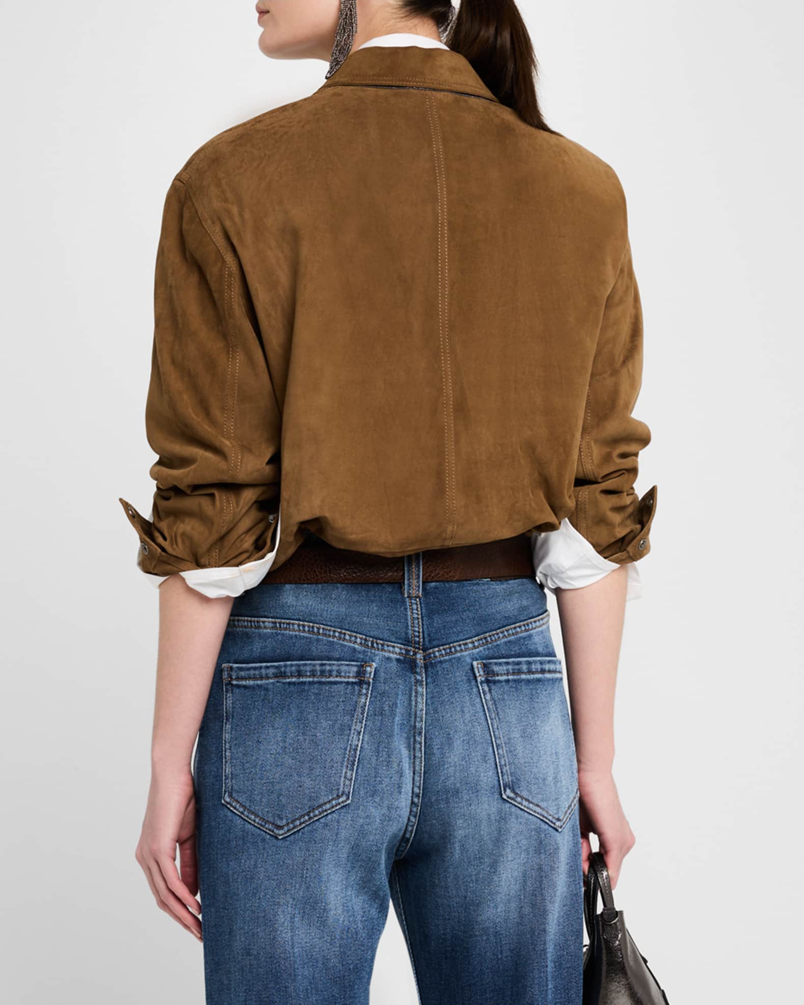 Brunello Cucinelli Suede Button-Down Shirt Jacket | Neiman
