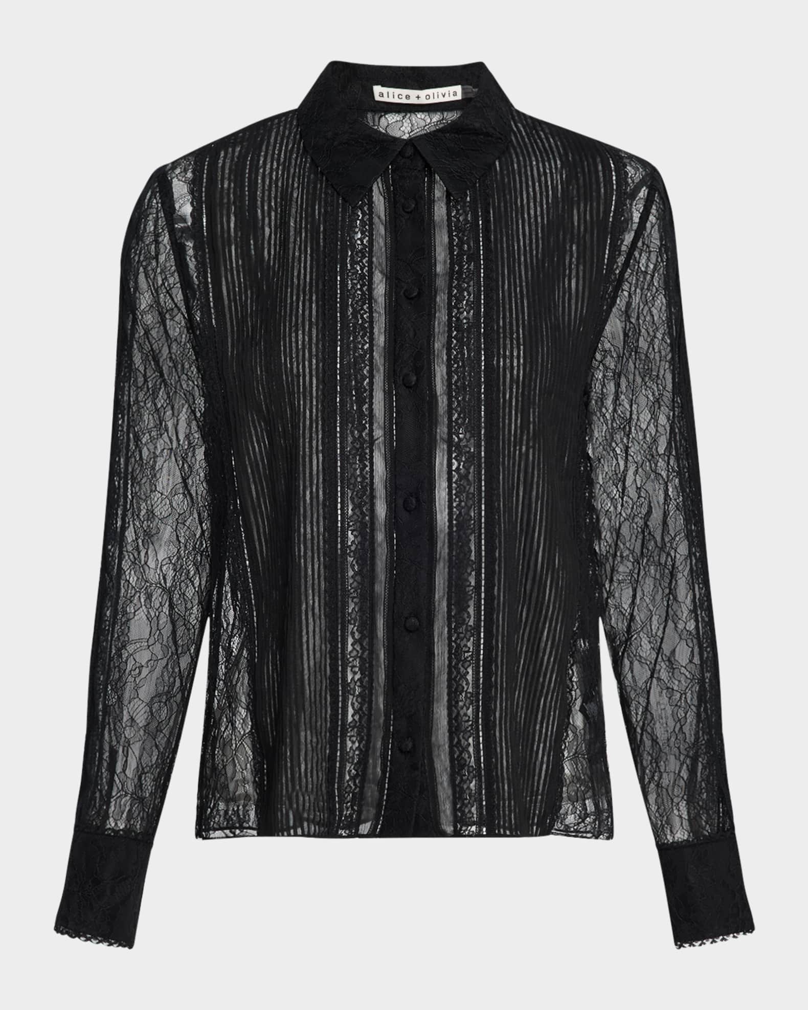 Willa Mixed-Media Lace Placket Top 0