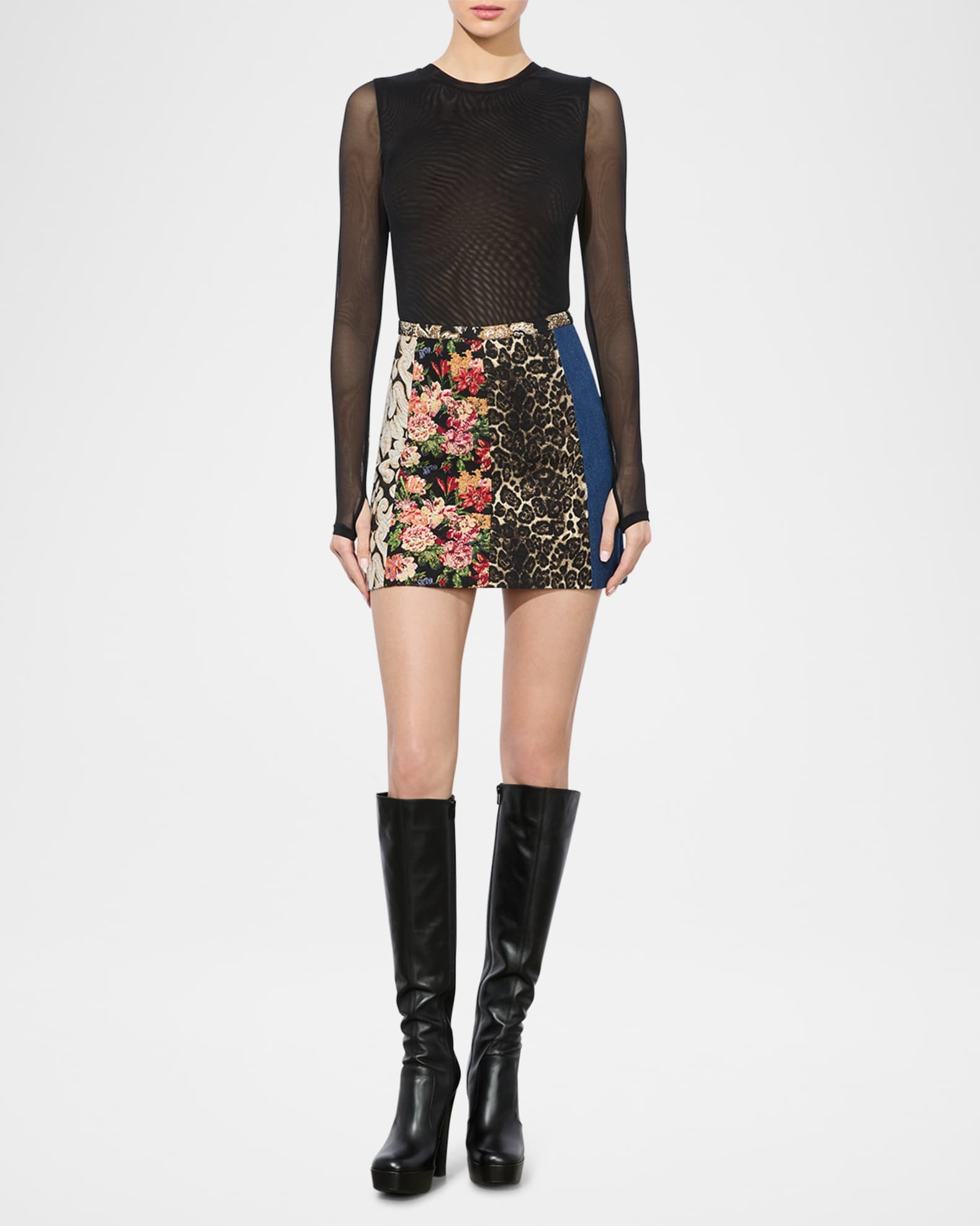 Riley Denim Mixed-Media Mini Skirt 1