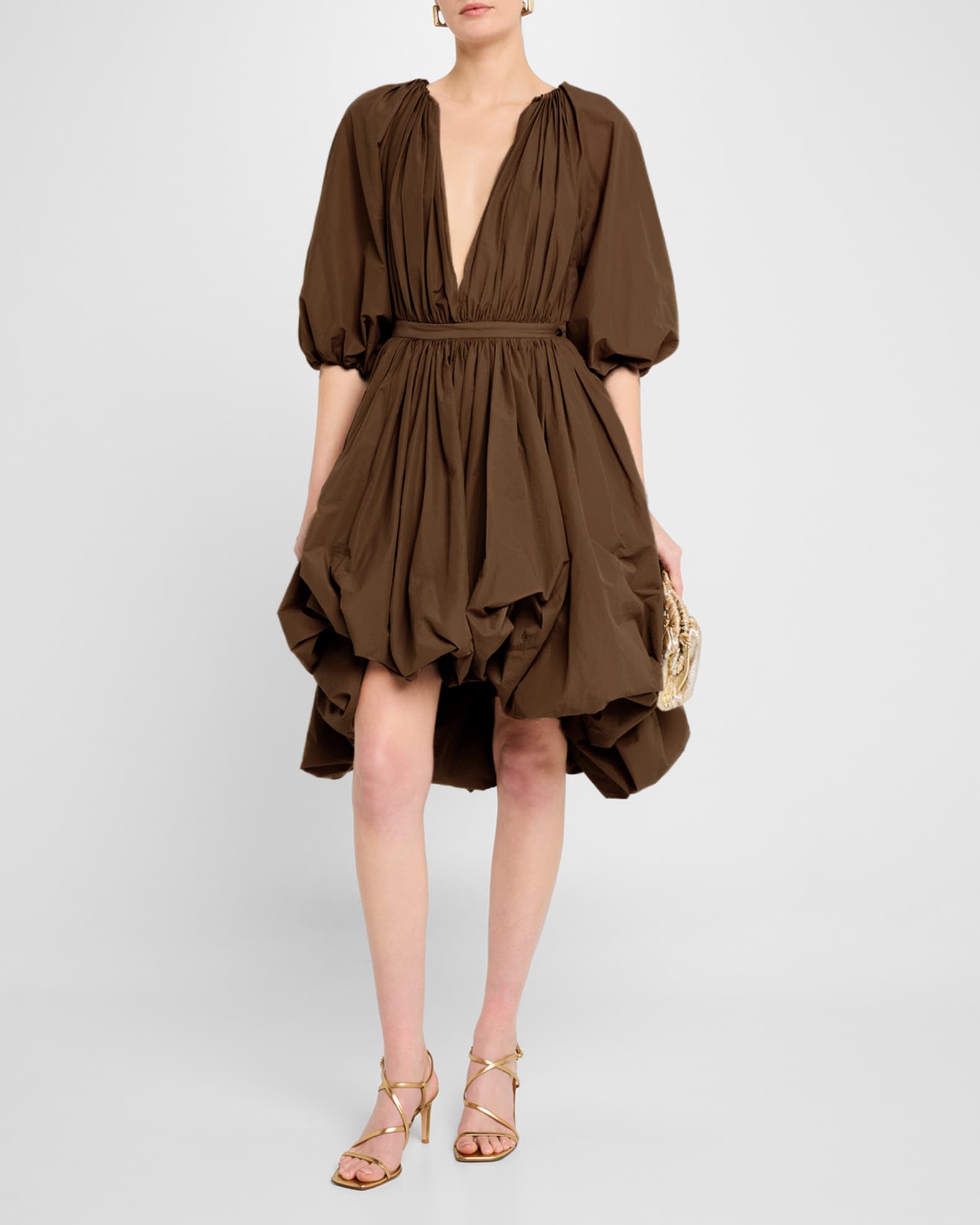 Plunging Puff-Sleeve Balloon Dress 1