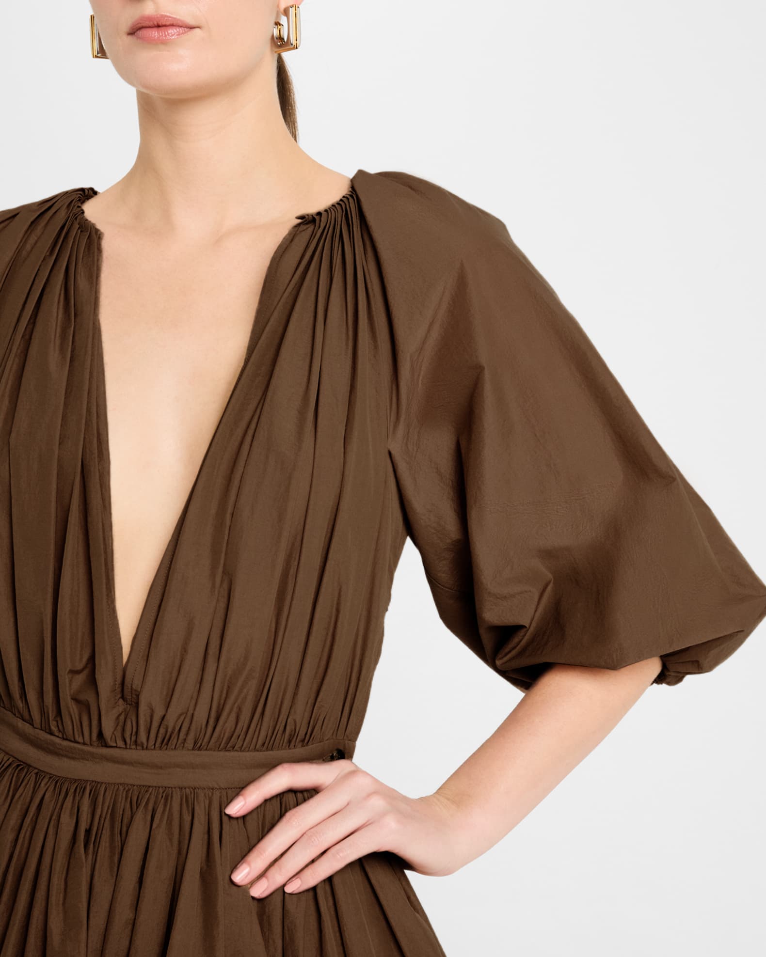brown balloon dress Billy Balloon Sleeve Knit Mini Dress - Dark Chocolate main image 1