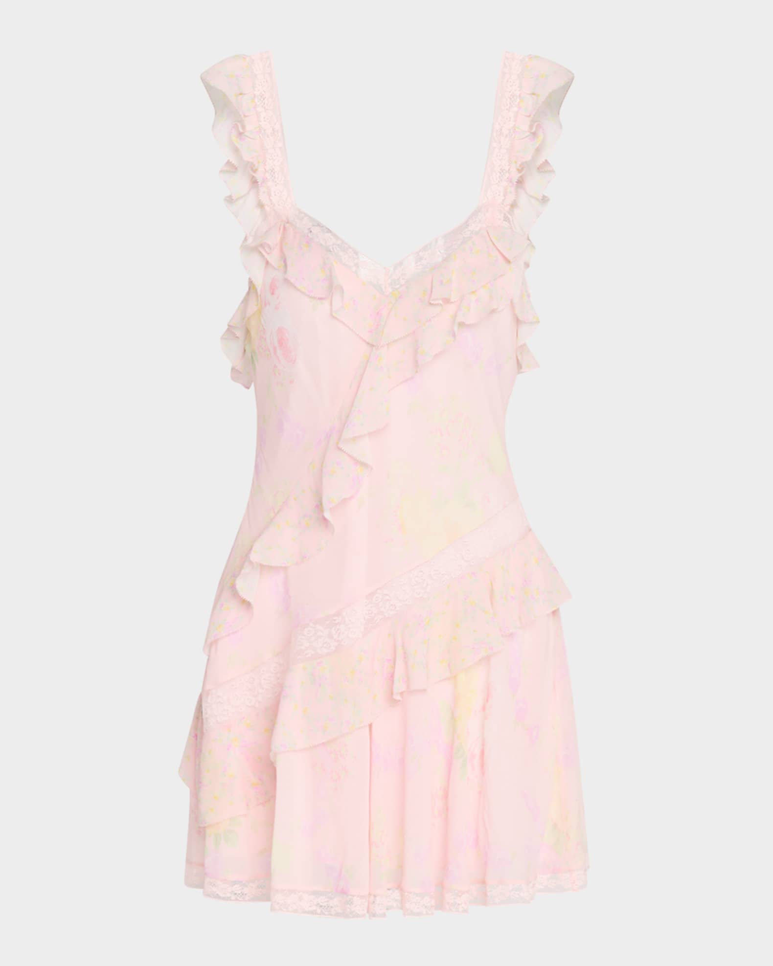 Serima Ruffled Lace-Trim Mini Dress 0