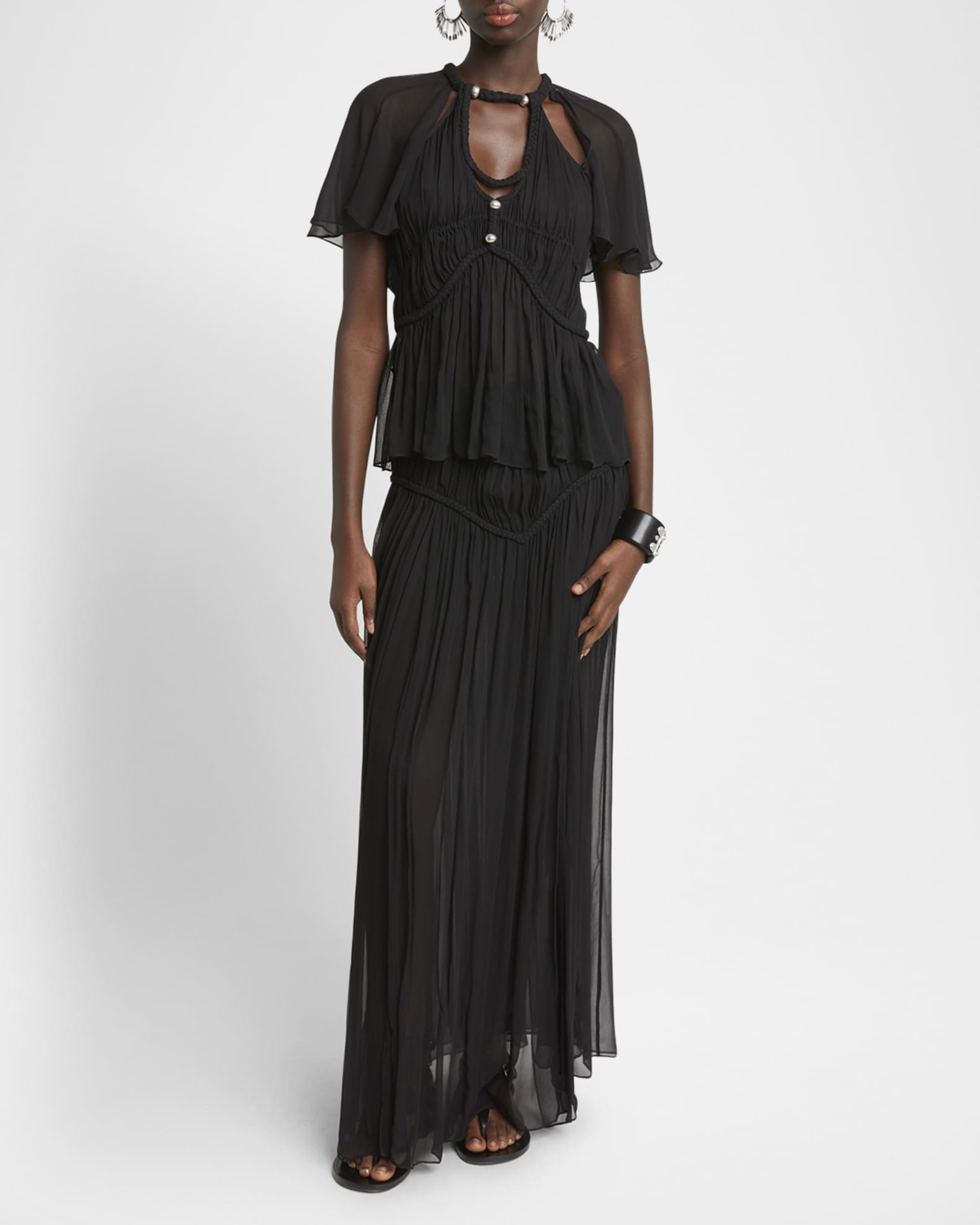 Rosaline Cutout Pleated Chiffon Silk Top 1