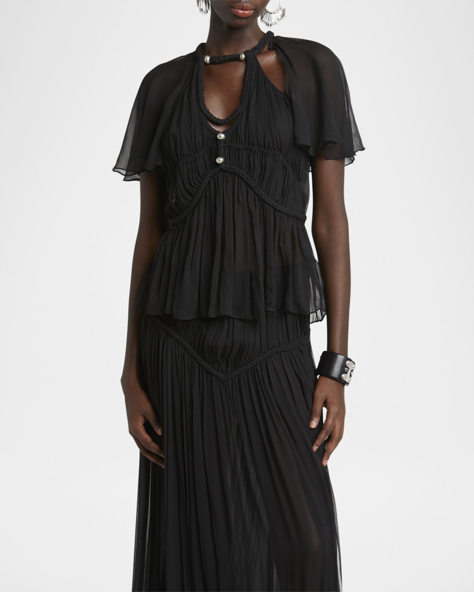 Isabel Marant Rosaline Cutout Pleated Chiffon Silk Top