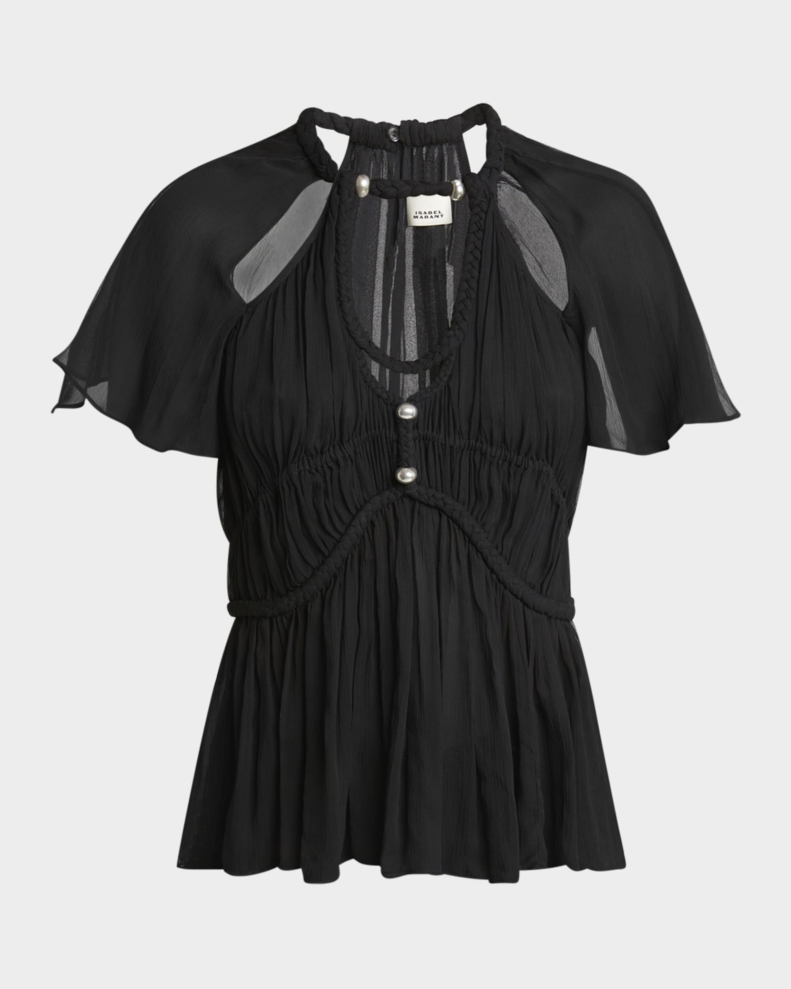 Rosaline Cutout Pleated Chiffon Silk Top 0