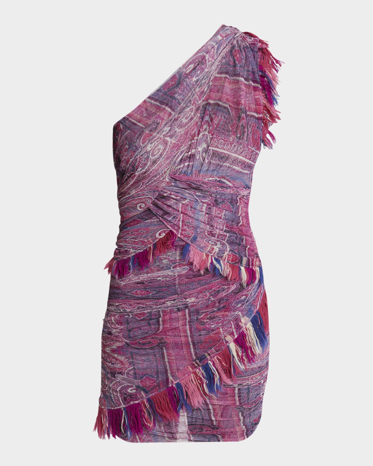Dessia Printed One-Shoulder Fringe Mini Dress 0