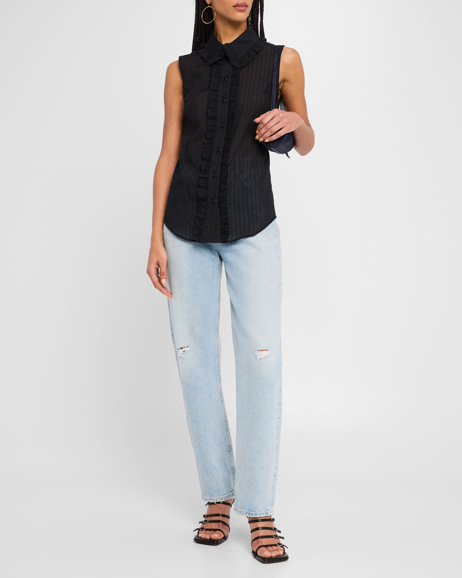 Sleeveless Ruffle-Trim Shirt - Thumbnail 2