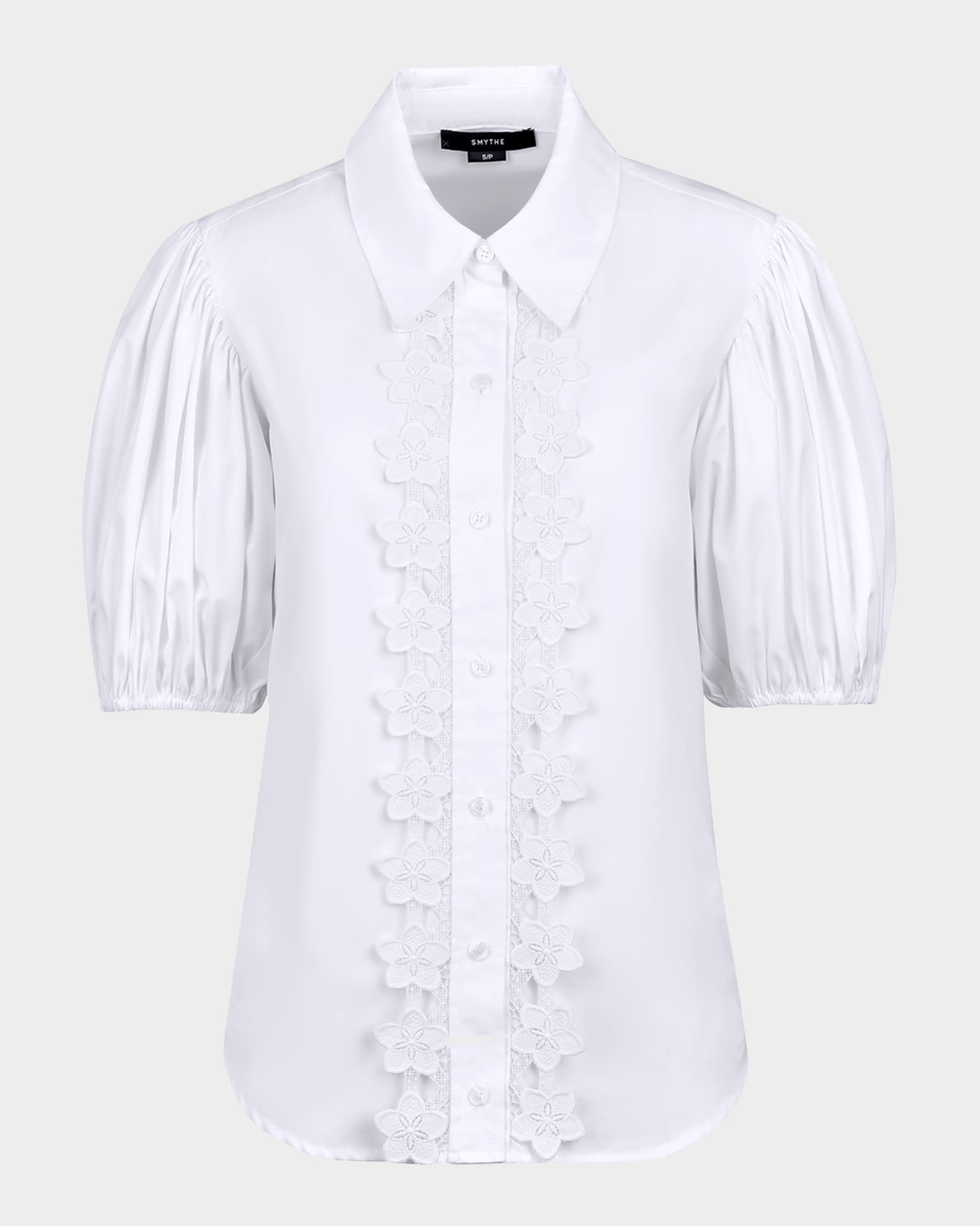 Embroidered Puff-Sleeve Poplin Shirt 0