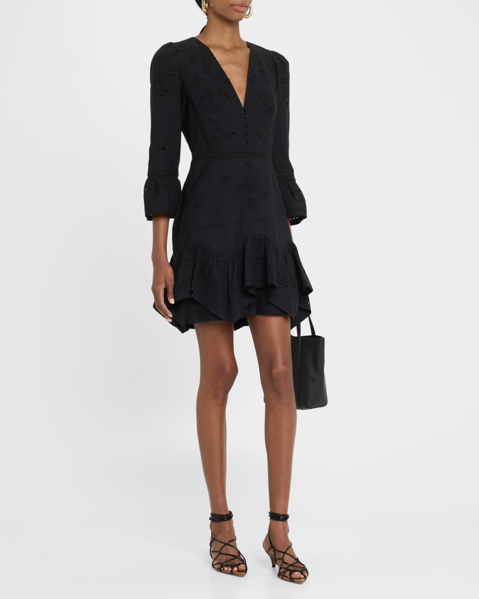 Eyelet Floral-Embroidered Cotton Mini Dress 1