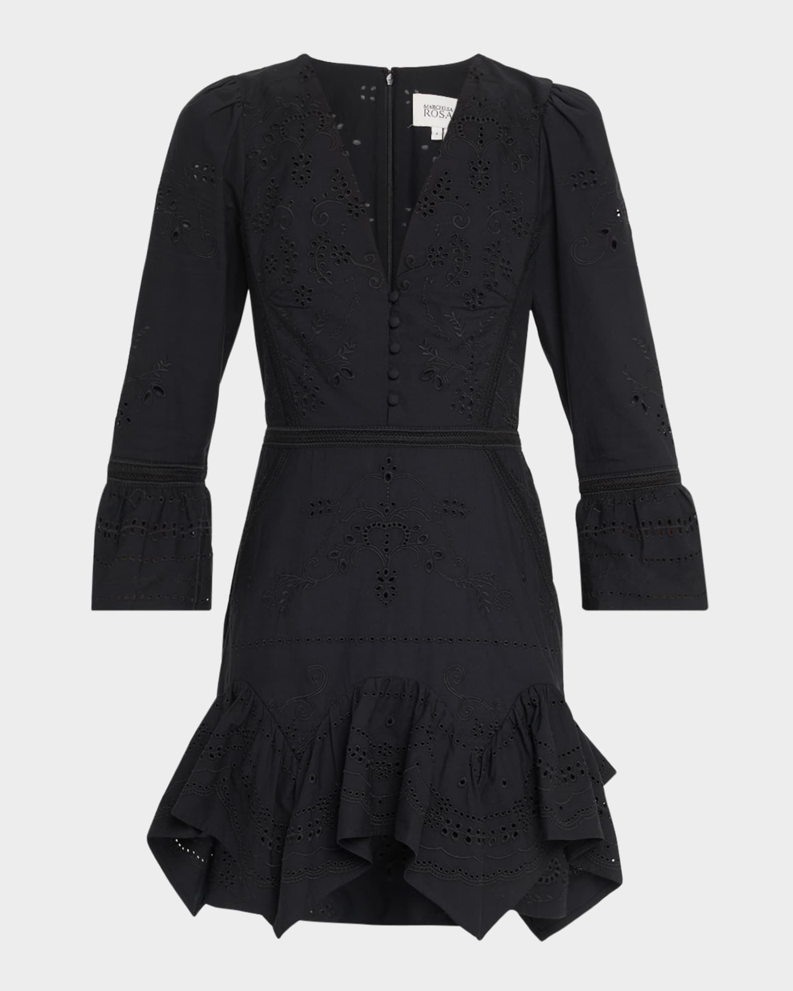 Eyelet Floral-Embroidered Cotton Mini Dress 0