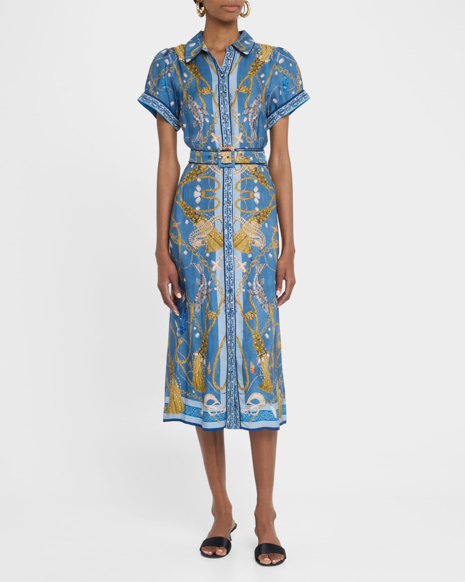 Nautical-Print Viscose Twill Midi Shirtdress 1