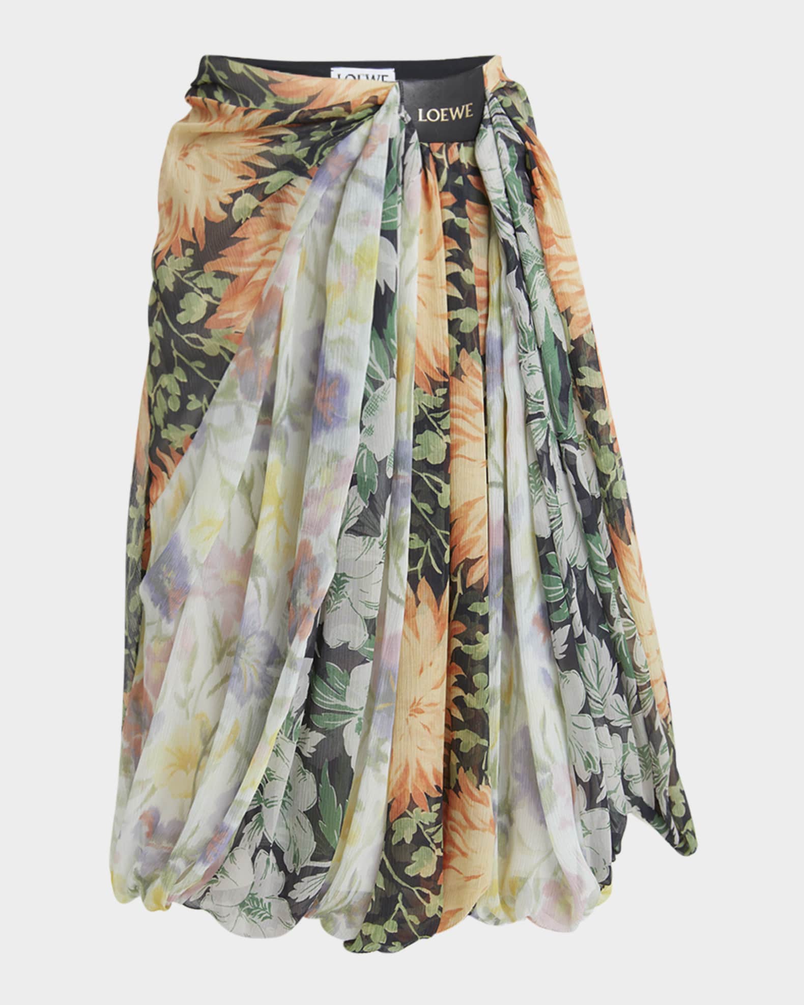Loewe Multi-Floral Draped Balloon Skirt | Neiman Marcus