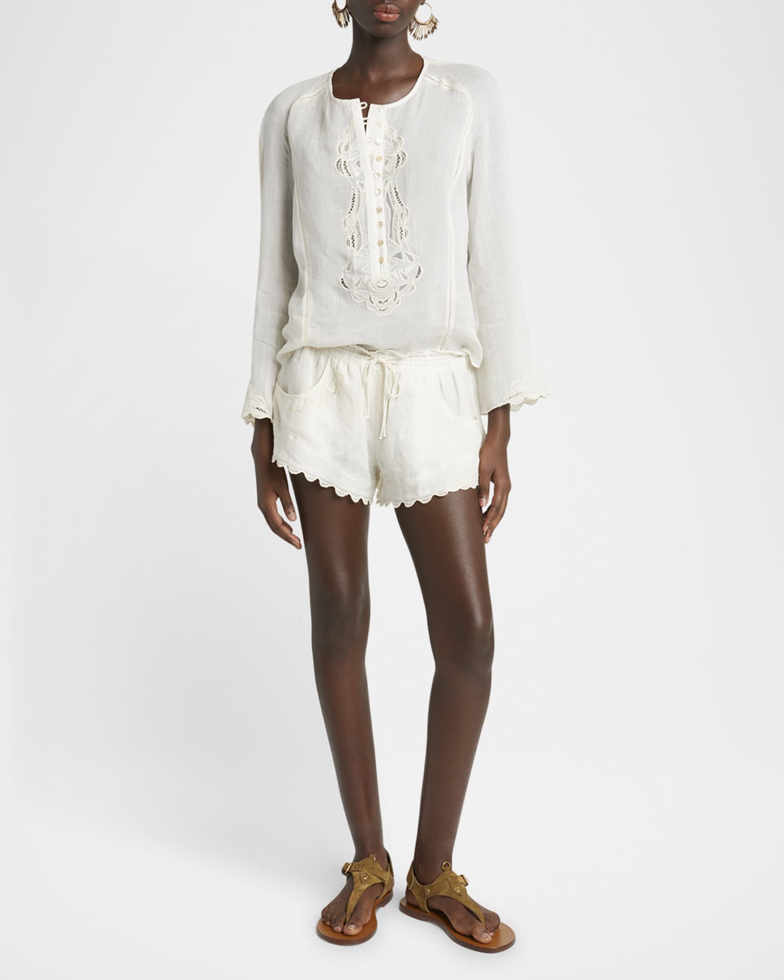 Lola Ladder Stitch Scallop Drawstring Shorts 1