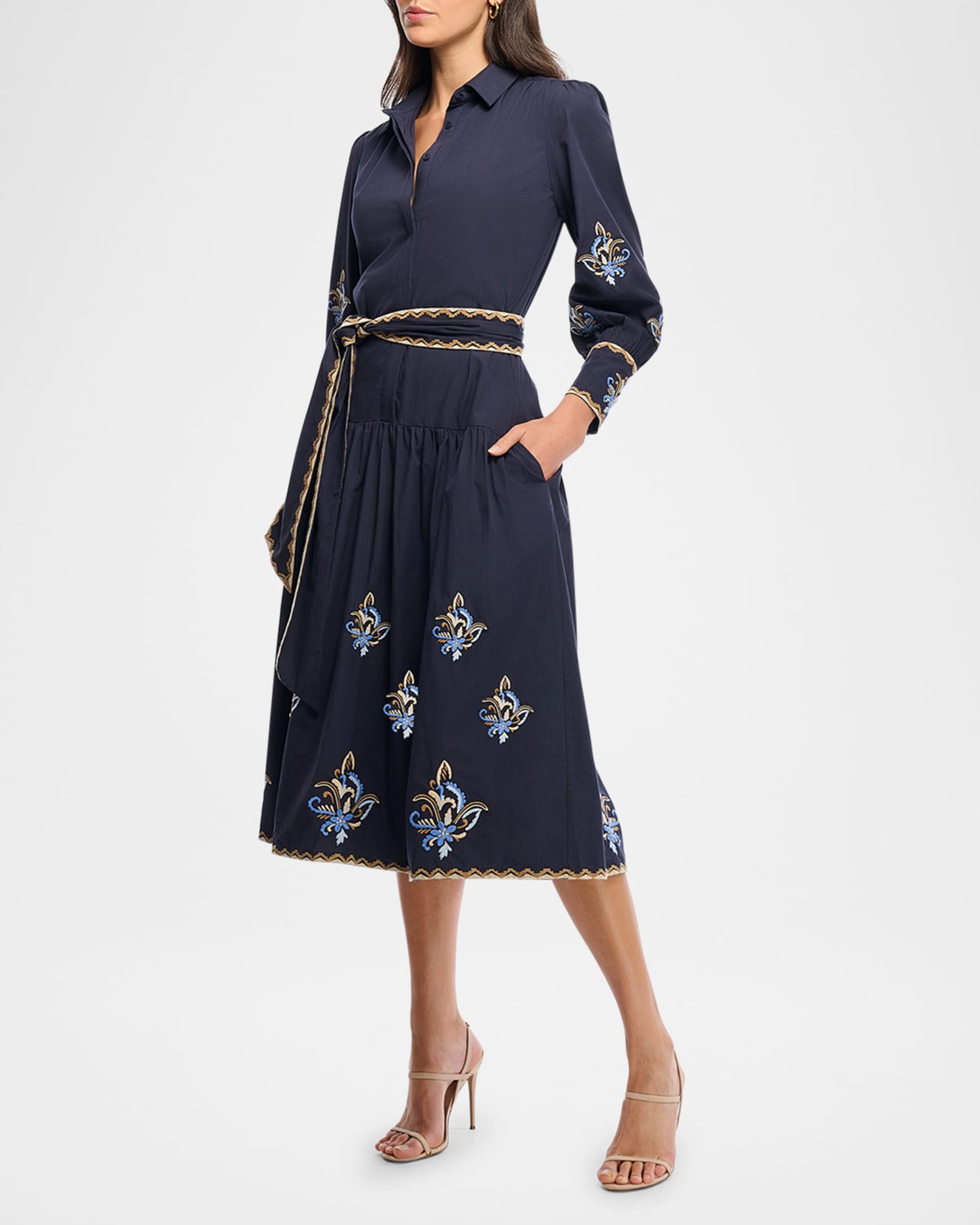 Geer Embroidered Cotton Midi Shirtdress 1