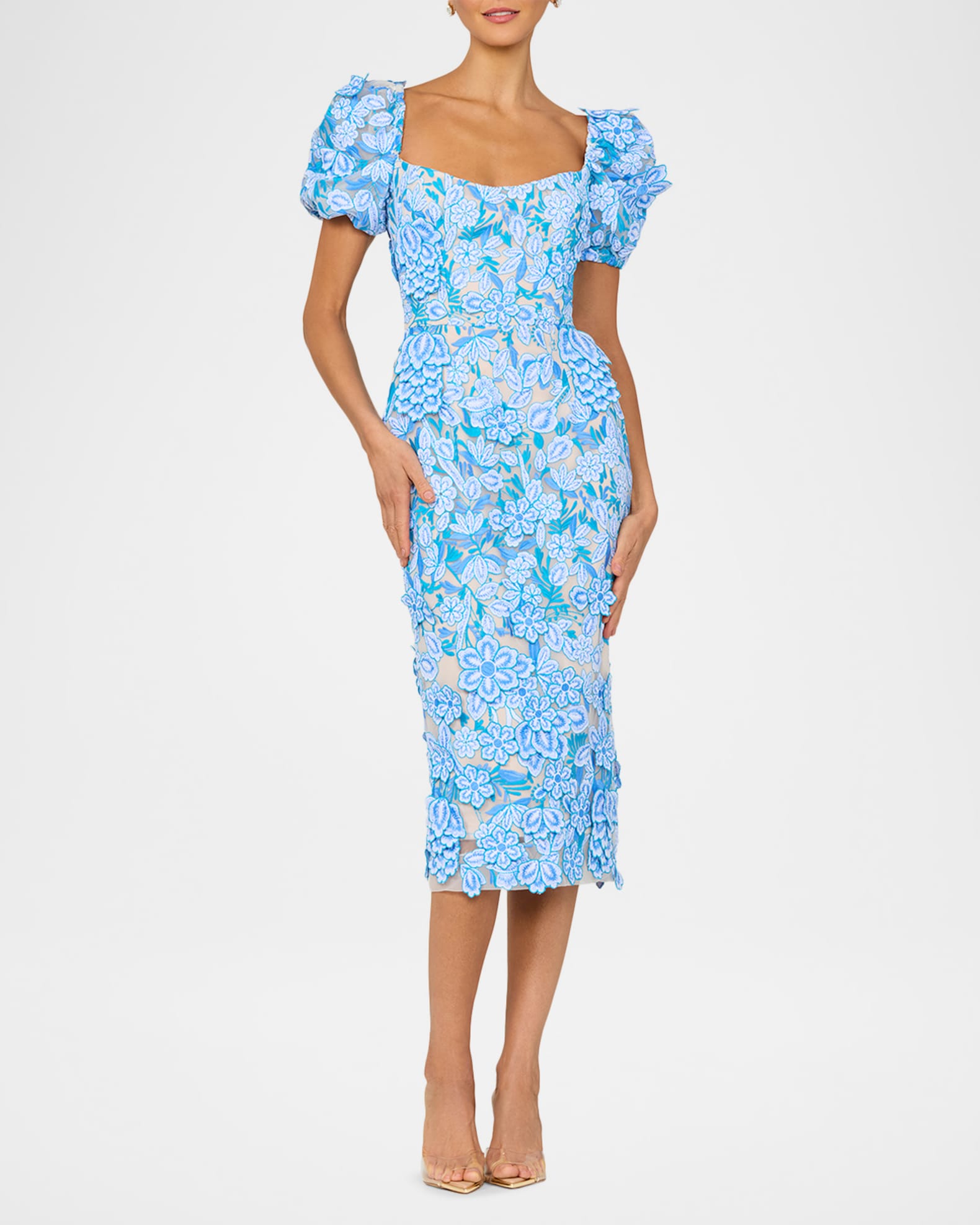 LE’RURE Puffsleeve embroidery dress HELSI Exclusive Lucia Embroidered Puff-Sleeve Midi Dress | Neiman