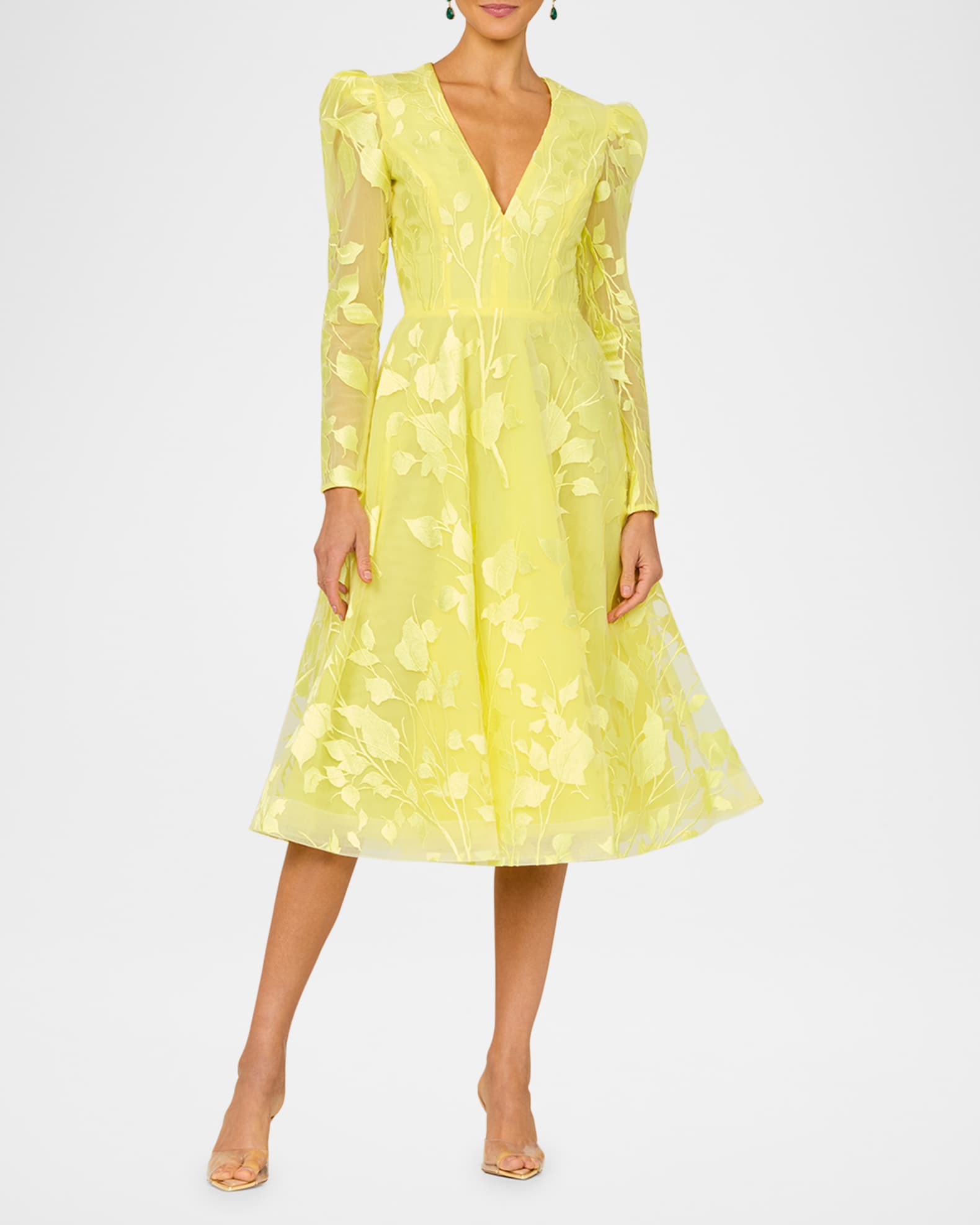 Exclusive Parker Embroidered Puff-Sleeve Midi Dress 1