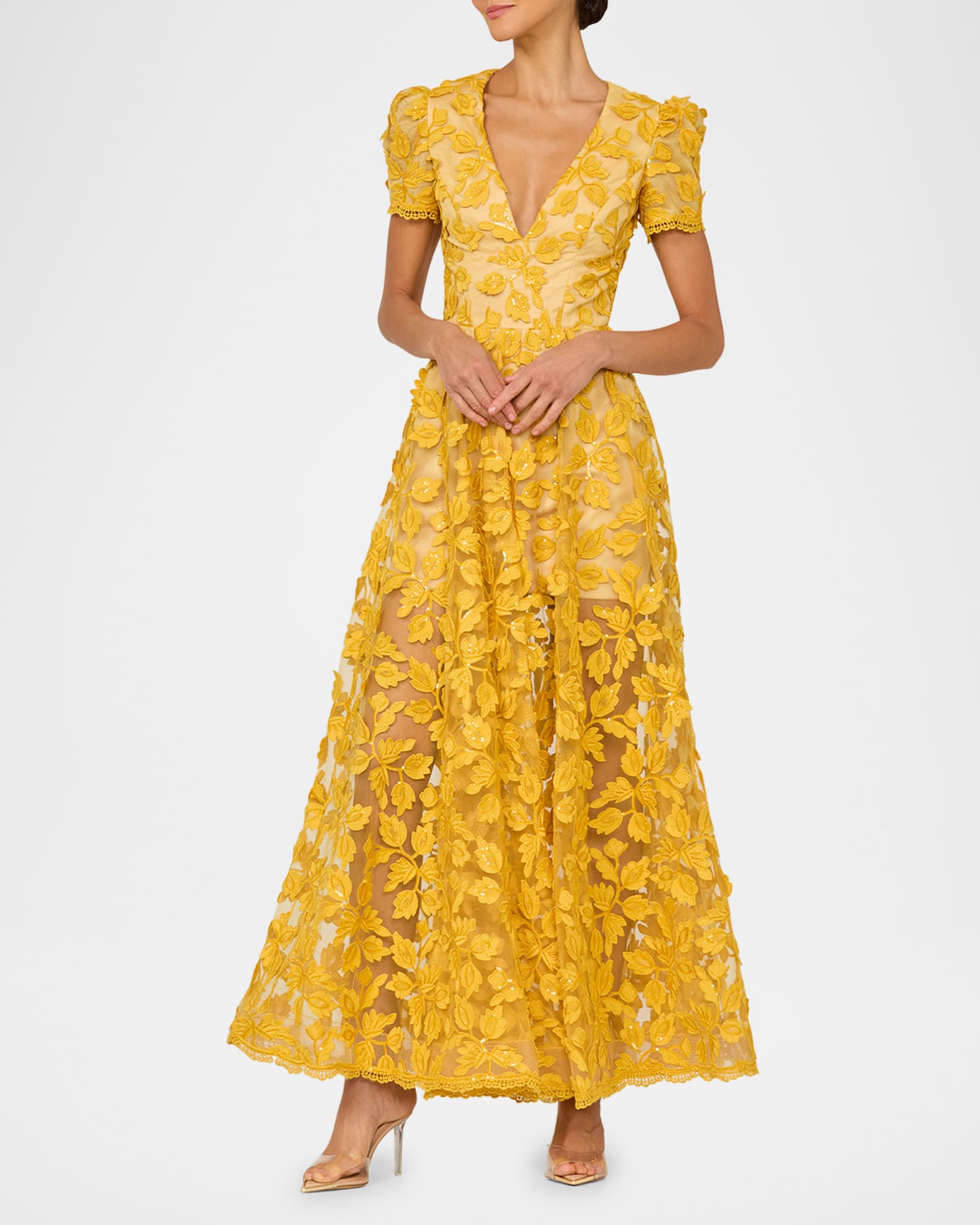 Exclusive Clara Embroidered Puff-Sleeve Gown 1