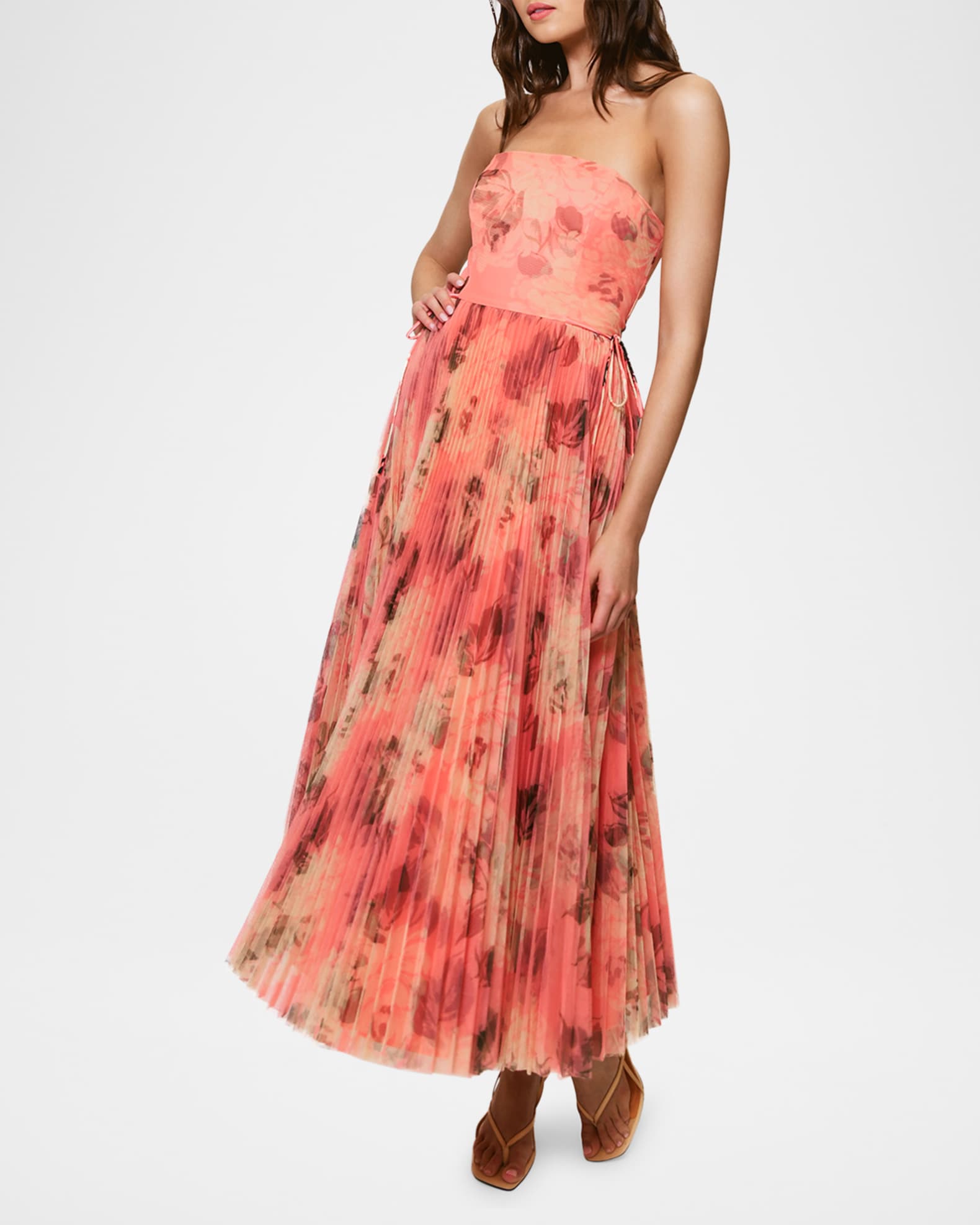 Costella Pleated Floral-Print Tulle Gown 1
