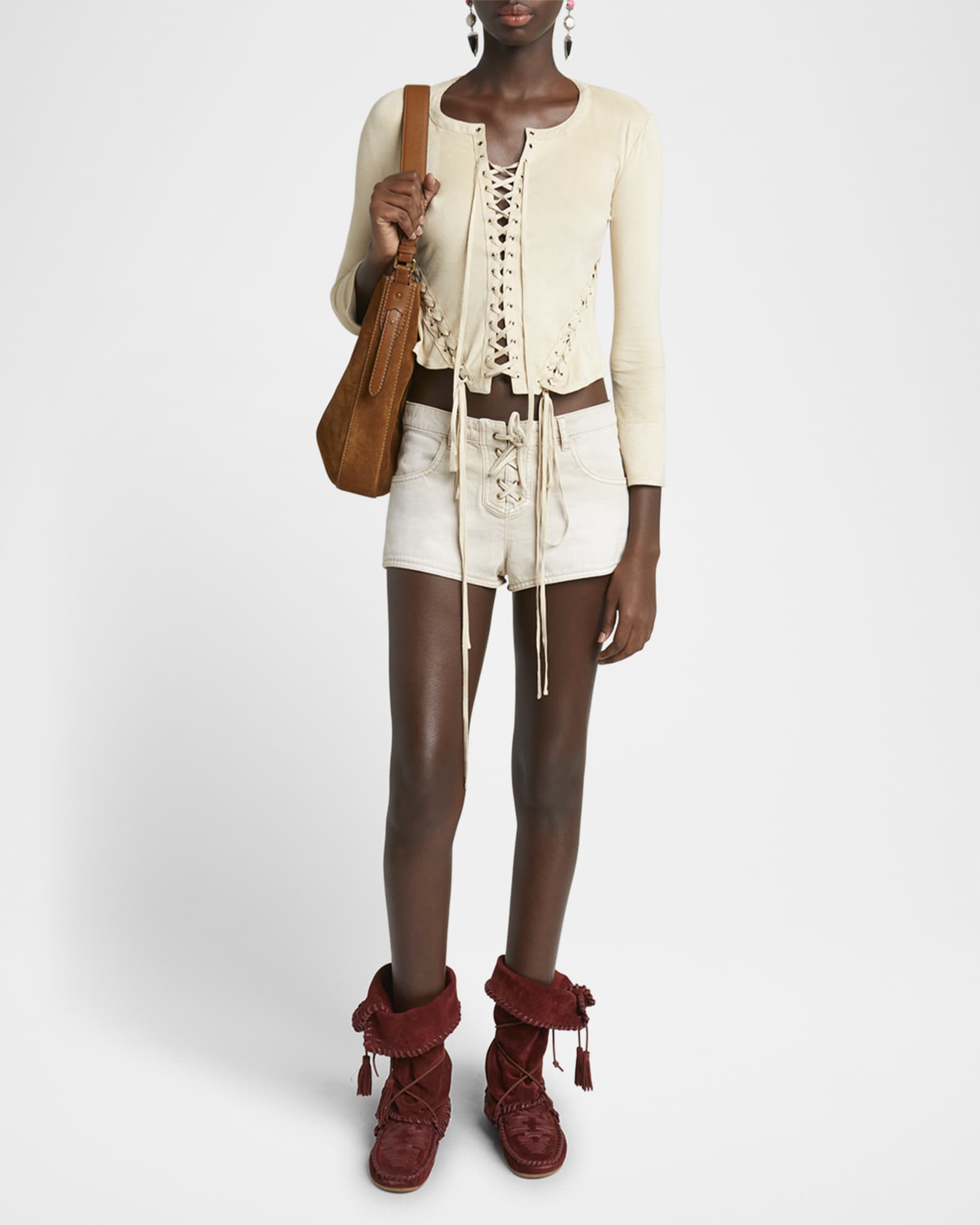 Seatle Laced Long-Sleeve Faux-Suede Top 1