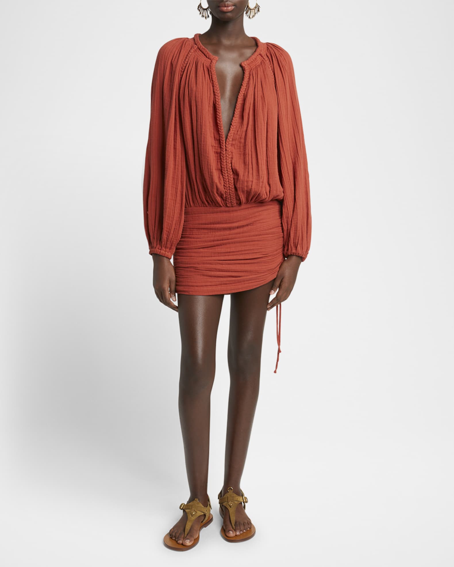 Jaoni Plunging Cotton Gauze Mini Dress 1
