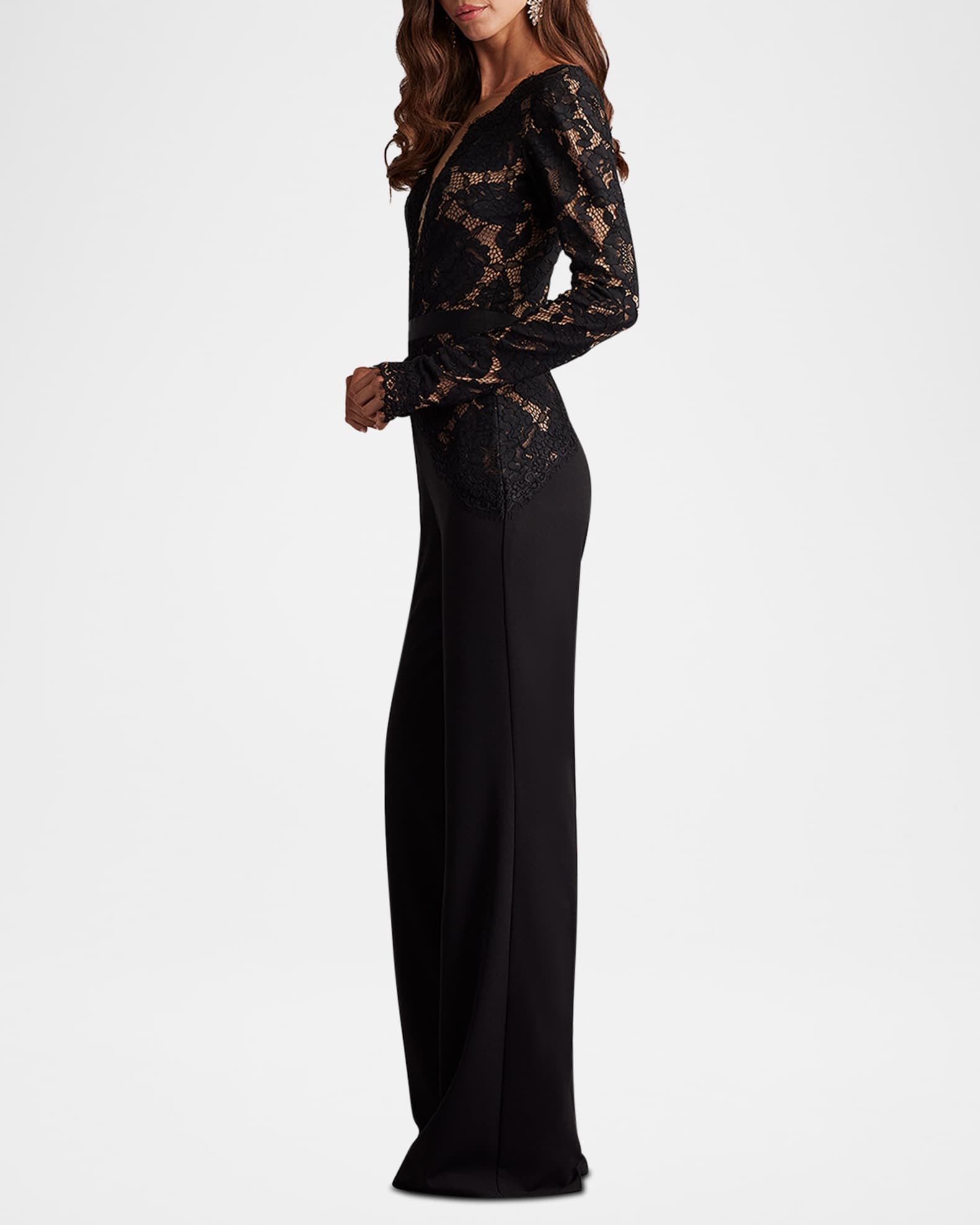 Tadashi shoji オフショルダーレーストップス J024 Tadashi Shoji Amaris Plunging Illusion Lace & Crepe Jumpsuit
