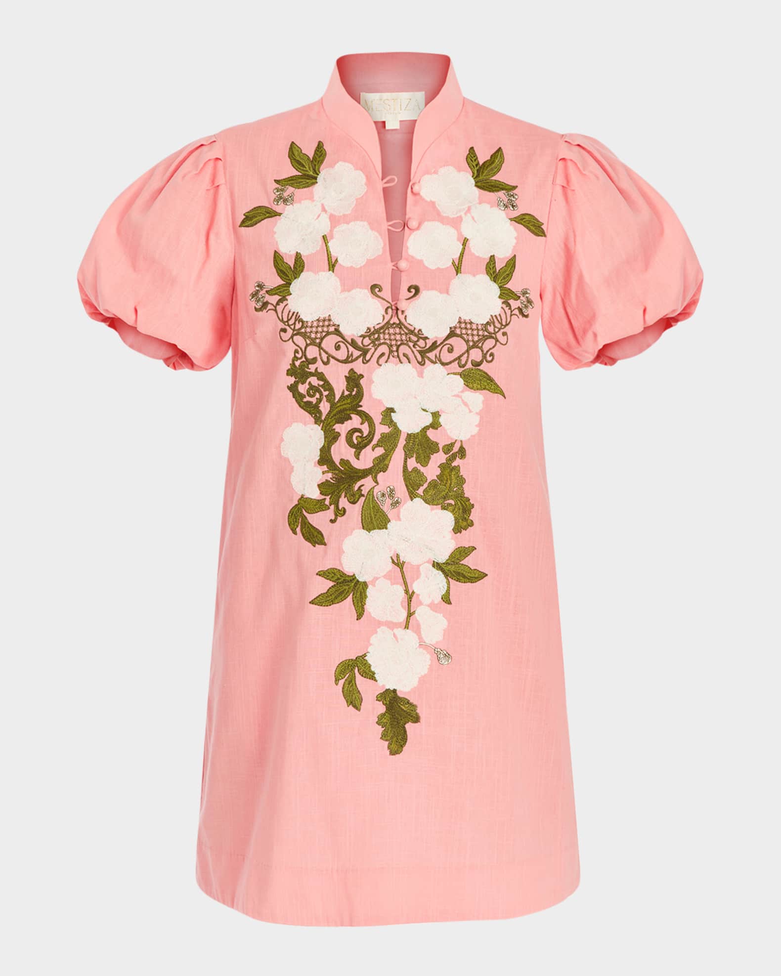 Elliana Puff-Sleeve Embroidered Mini Dress 0