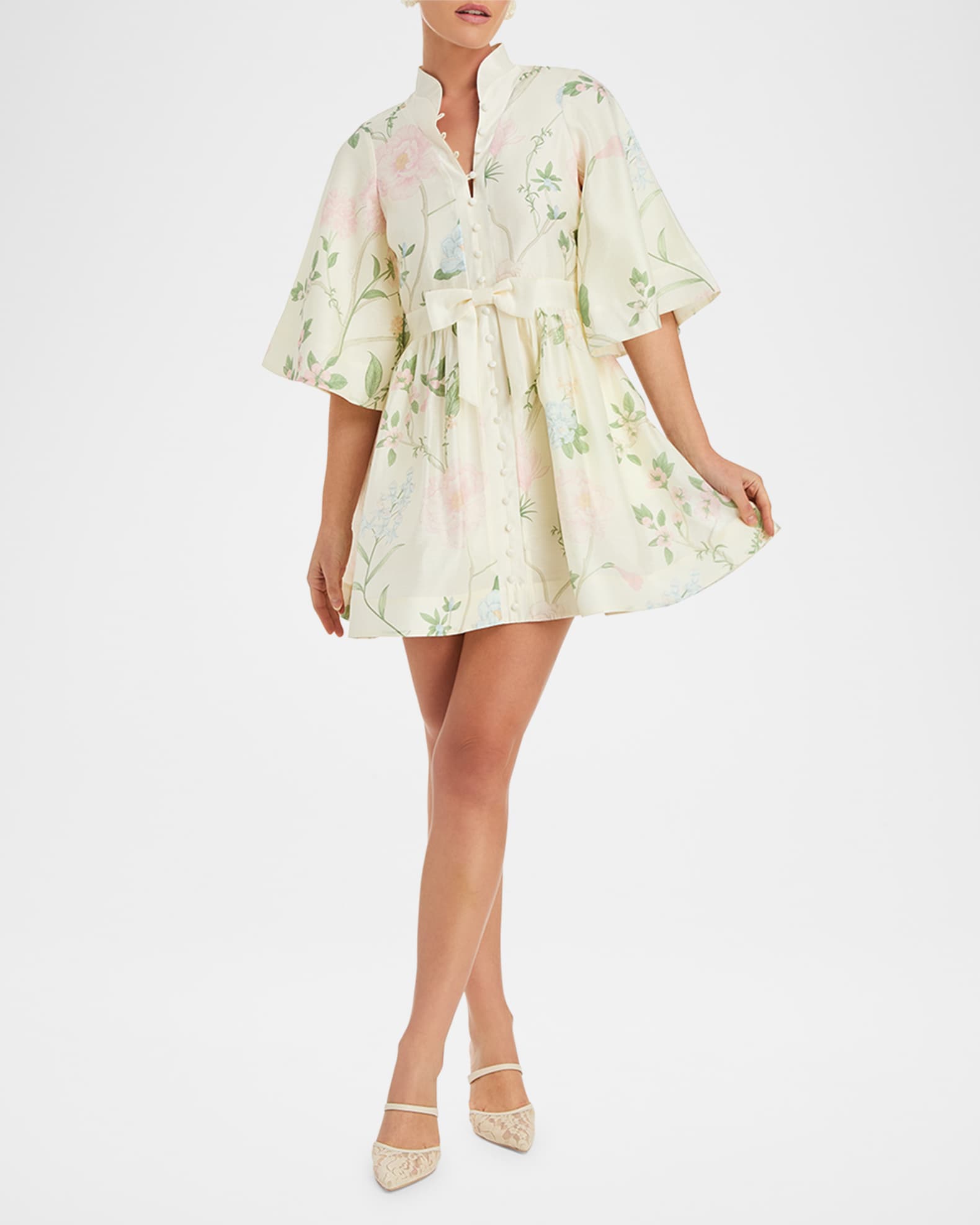 Carmen Floral-Print Bow Mini Dress 1